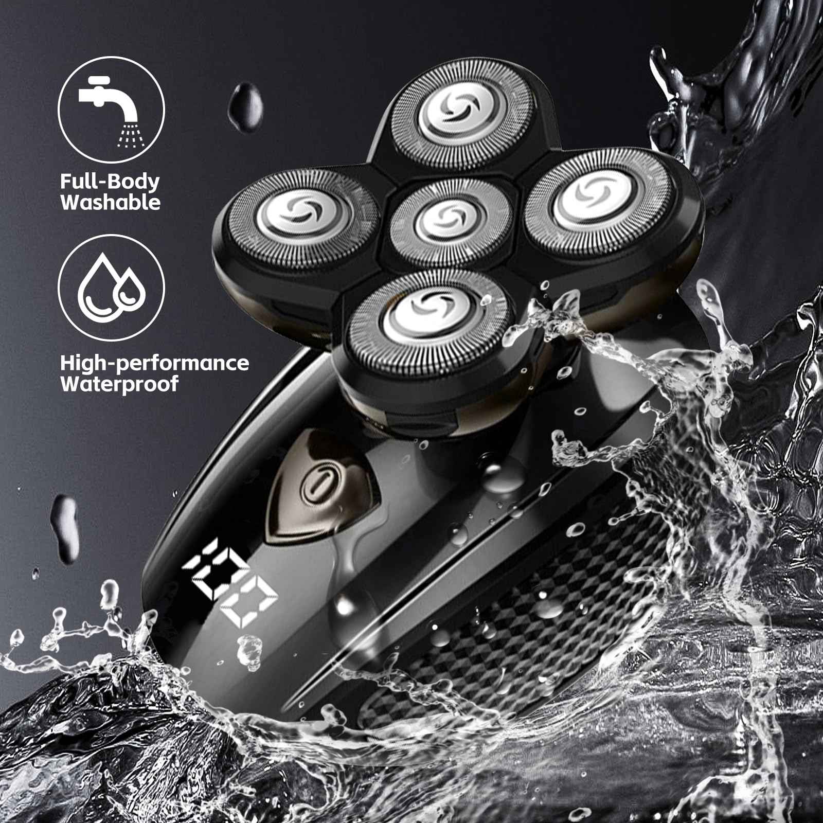 Bald Head Shaver,Electric Head Shavers for Bald Men, 5-in-1 Head and Face Grooming Kit, Waterproof Cordless Rotary Razor and USB Rechargeable,Gifts for Men