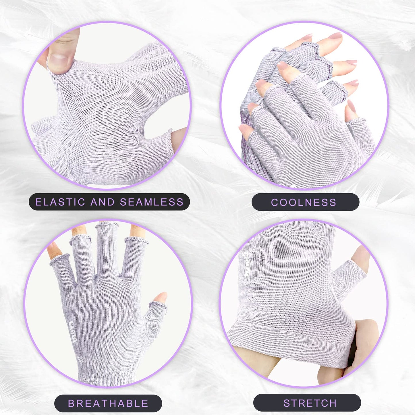 GSAFEME Cotton Gloves for Dry Hands - Fingerless Touchscreen Moisturizing Gloves for Sleeping - Cotton Eczema Gloves for Men and Women, Purple L/XL 3 Pairs