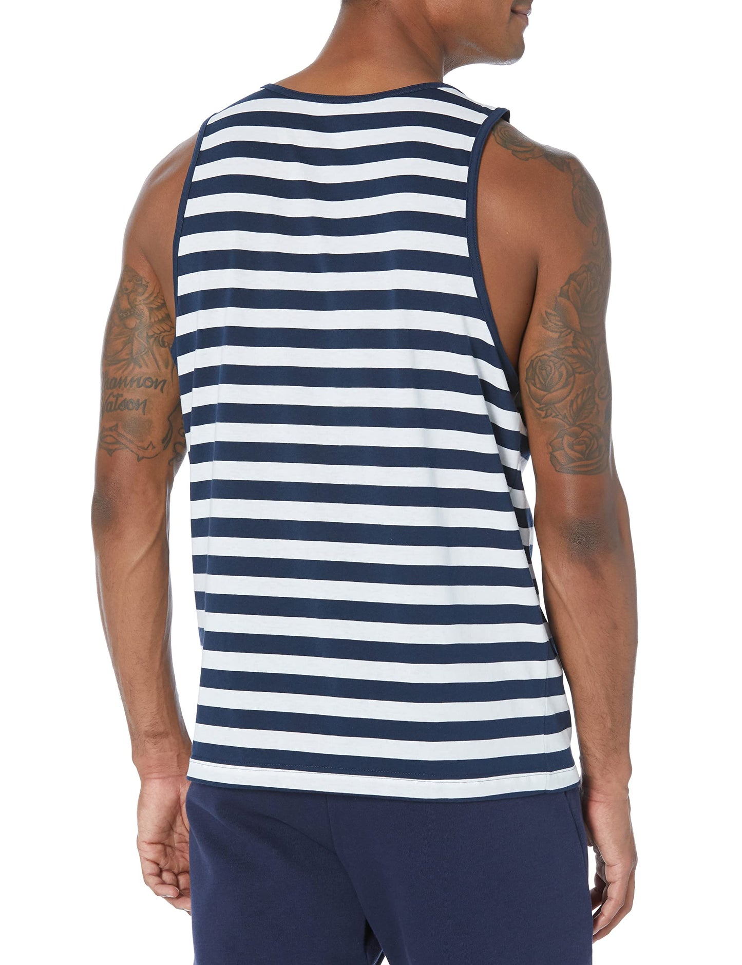 Amazon Essentials Men's Regular-Fit Tank Top, Navy White Stripe, X-Small