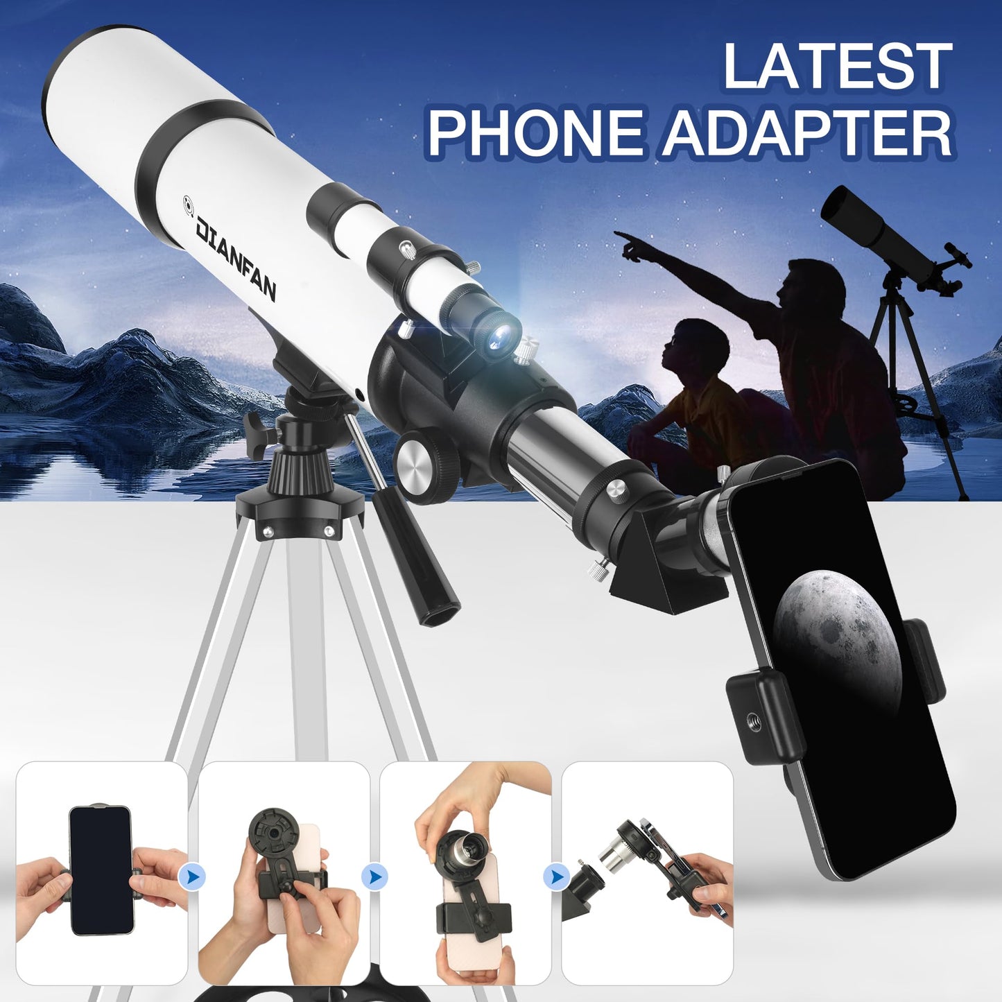 Dianfan Telescope,80mm Aperture 600mm Telescopes for Adults Astronomy,Fully Mult-Coated High Powered Refracting Telescope for Kids Beginners,Professional Telescopes with Tripod,Phone Adapter and Bag