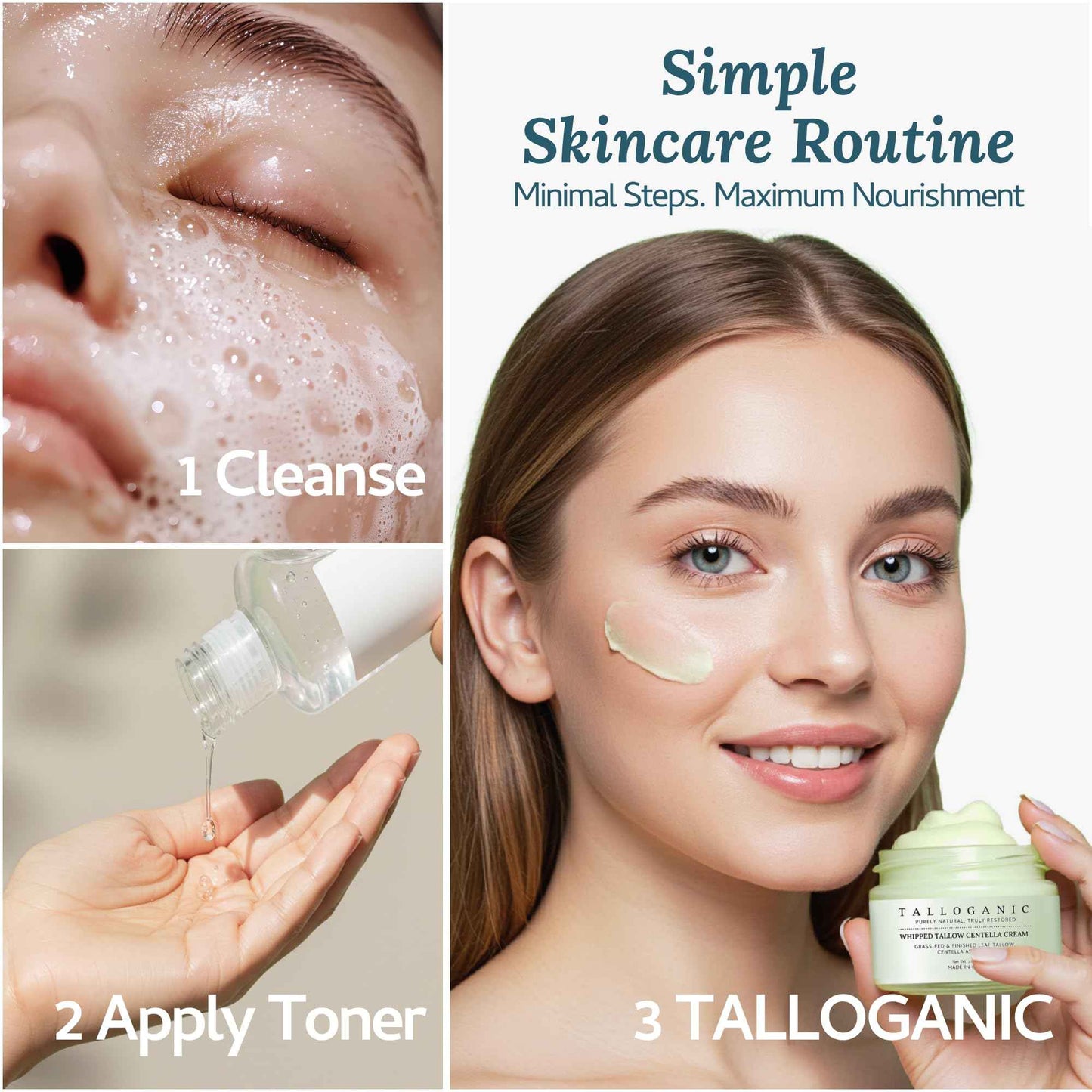 Beef Tallow for Skin Grass-Fed Whipped Tallow Centella Cream - 100% Natural Face & Body Moisturizer, to Support Hydration and Soothing, For Dry & Sensitive Skin, Made in USA