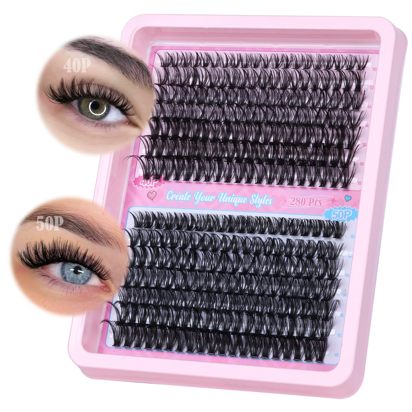 ALICE Eyelash Extensions Lash Clusters 280pcs 10-18MM Wispy Individual Lashes Natural 40D 50D D Curl Cluster Eyelashes Lash Extensions Self Application at Home