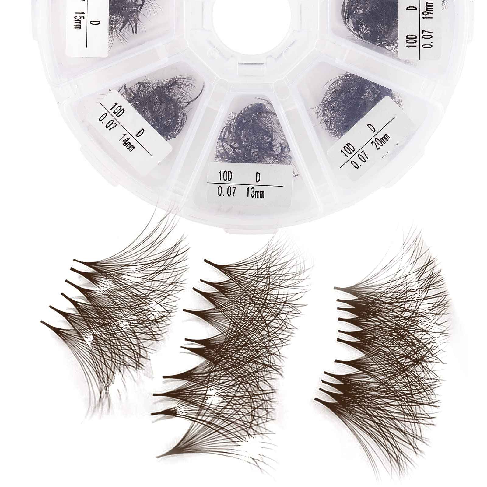 Premade Brown Eyelash Extension 500 Fans Handmade Loose Volume Lashes 10D Pre-made Fans 0.07mm C/D Curl 13-20mm Mixed Volume Eyelash Extensions (500PCS-10D-0.07-D, 13-20mm MIXED)