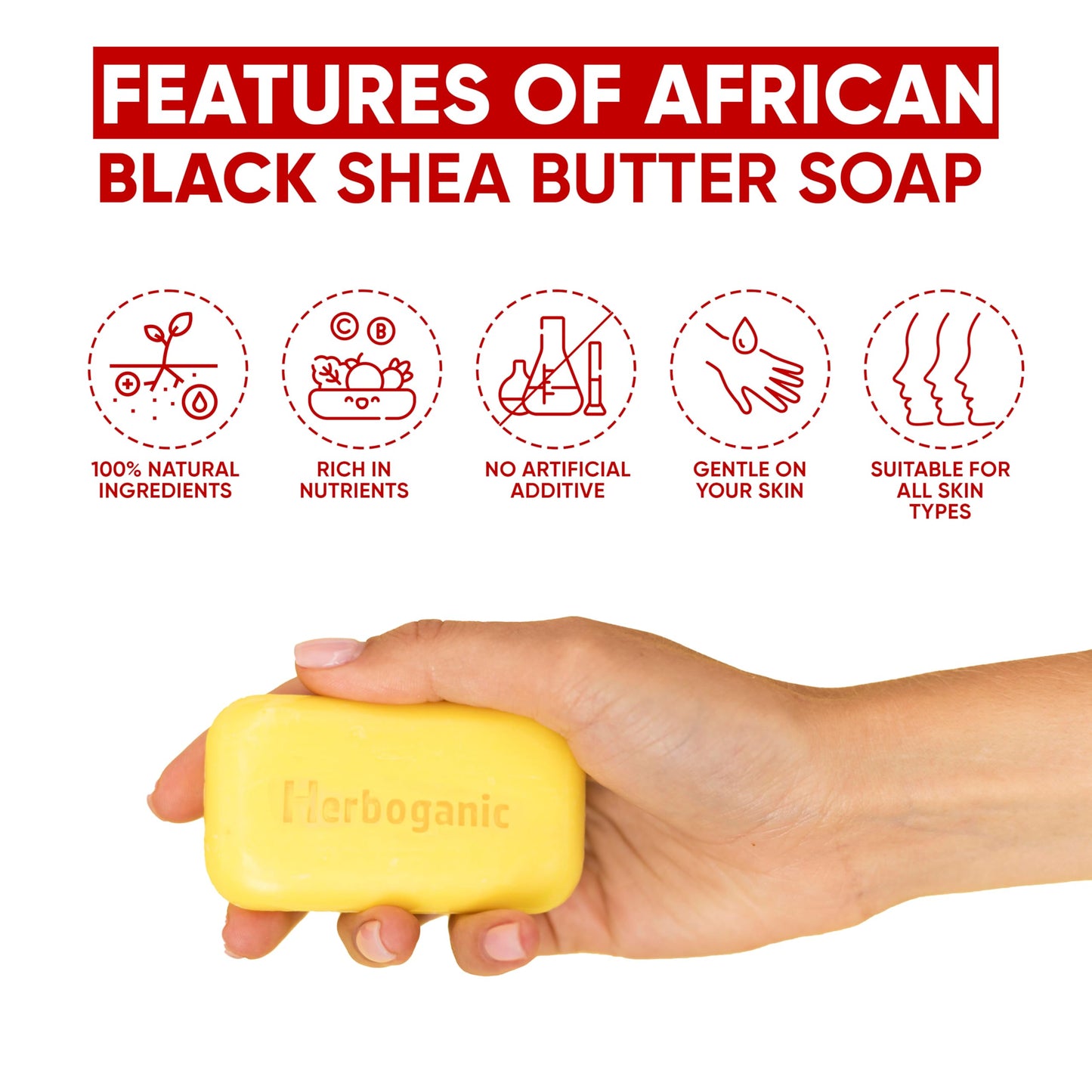 HERBOGANIC Black Soap Shea Butter | Natural Bar Soap for Face and Body | Hydrating and Nourishing | Enriched with Shea Butter | Suitable for Men and Women | 5 Oz (Pack of 6)…