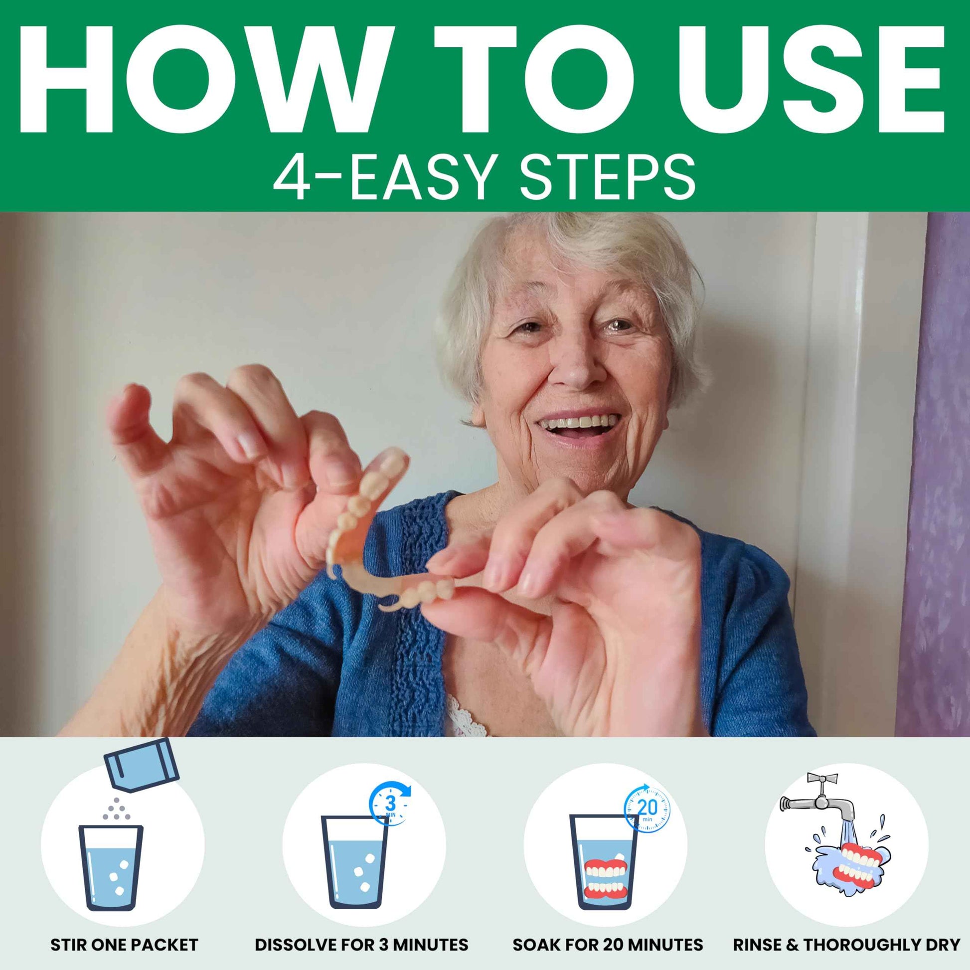 Protech Denture Cleaner 7g (3-Month Supply) Denture Cleanser Foils for Retainers, Nightguards, Mouthguards, and Dentures, Nicotine, Coffee and Iron Cleaning Foils, No Tablets, Long Lasting Packets