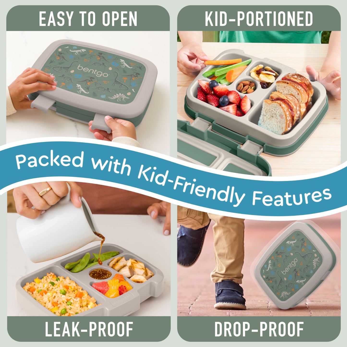 Bentgo Kids Prints Leak-Proof, 5-Compartment Bento-Style Kids Lunch Box - Ideal Portion Sizes for Ages 3-7, Durable, Drop-Proof, Dishwasher Safe, & Made with BPA-Free Materials (Dino Fossils)