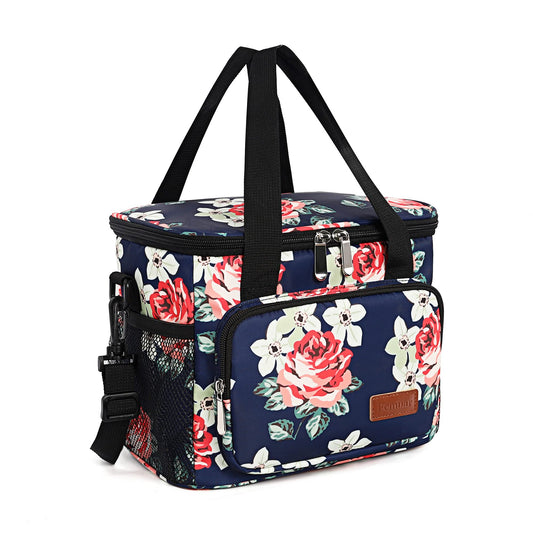 Femuar Lunch Bags for Women/Men, Insulated Lunch Bag for Work Office Picnic - Large Lunch Cooler Bag Leakproof Lunch Box with Adjustable Shoulder Strap for Adults - Floral