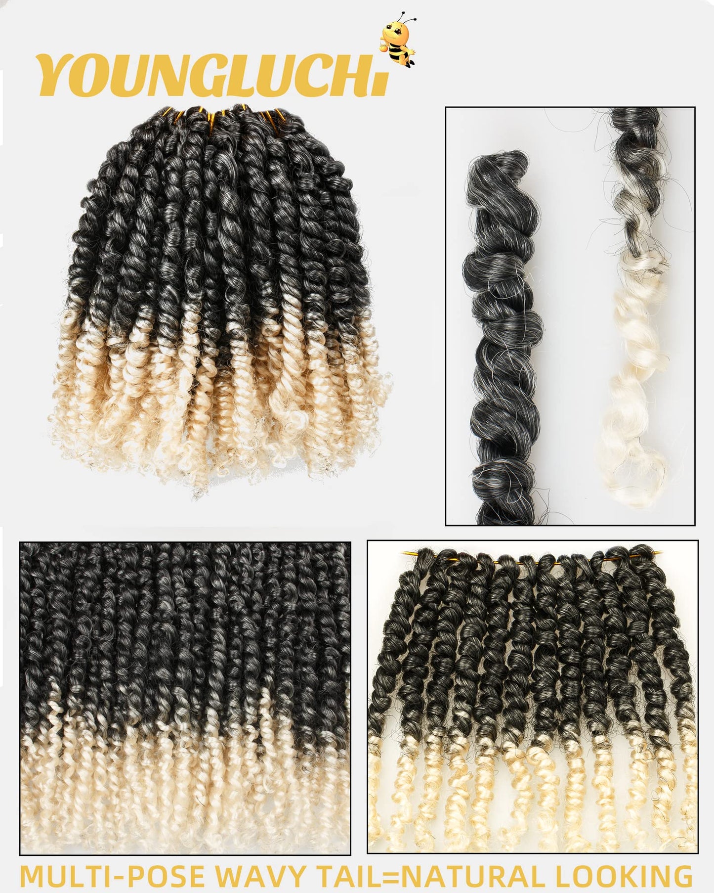 7 Packs 6 Inch Pre Looped Pretwisted Passion Twist Crochet Hair for Black Women Super Short Soft & Bouncy Crochet Hair Extensions Braided by Synthetic Spring Kinky Twist Bohemian Curls(TGray/613)