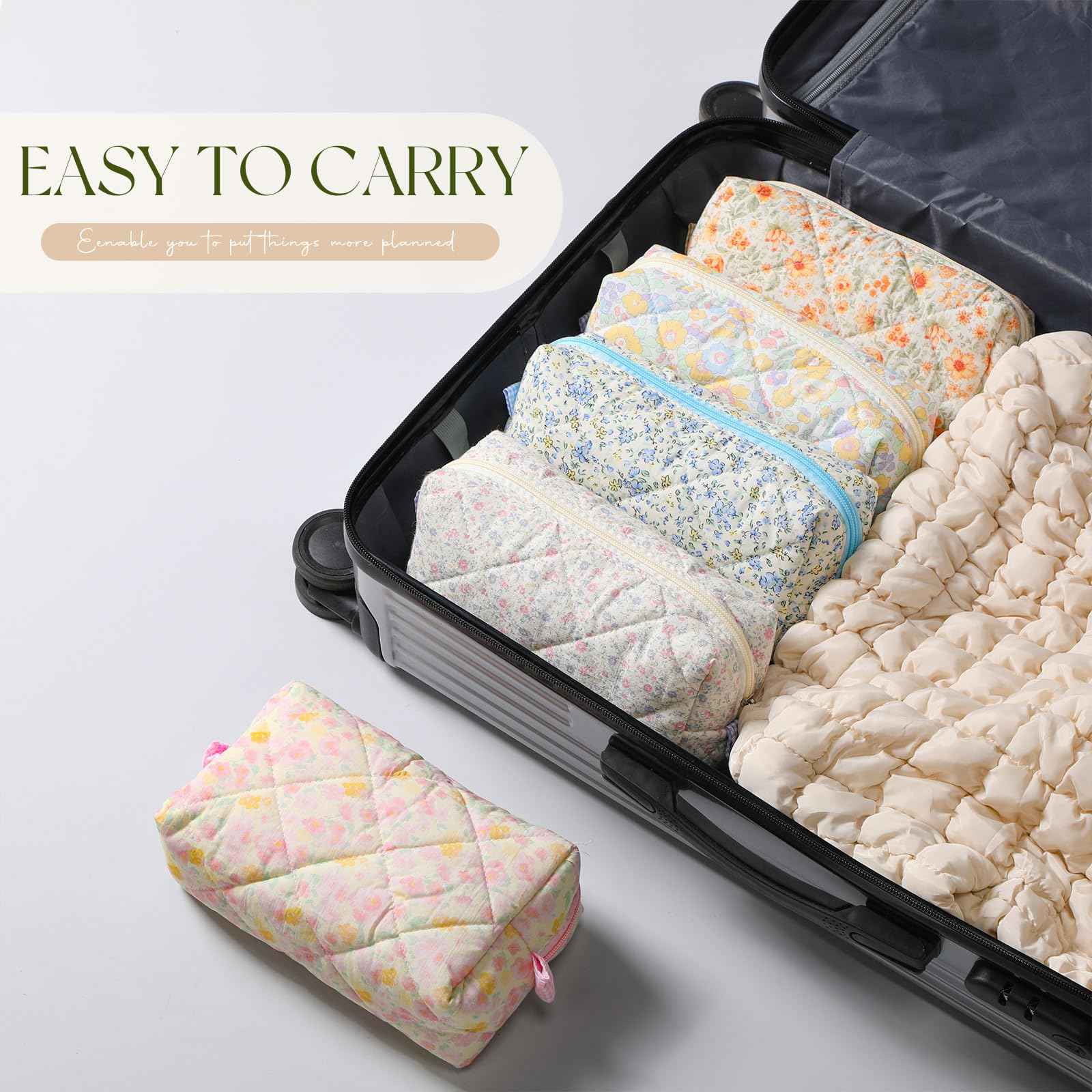 Paterr 10 Pcs Cotton Quilted Makeup Bag Bulk Cute Cosmetic Bag for Women Floral Gingham Coquette Aesthetic Travel Toiletry Pouch Bags Bridesmaid Gifts(Classic Style,7.87 x 4.72 x 3.15 Inches)