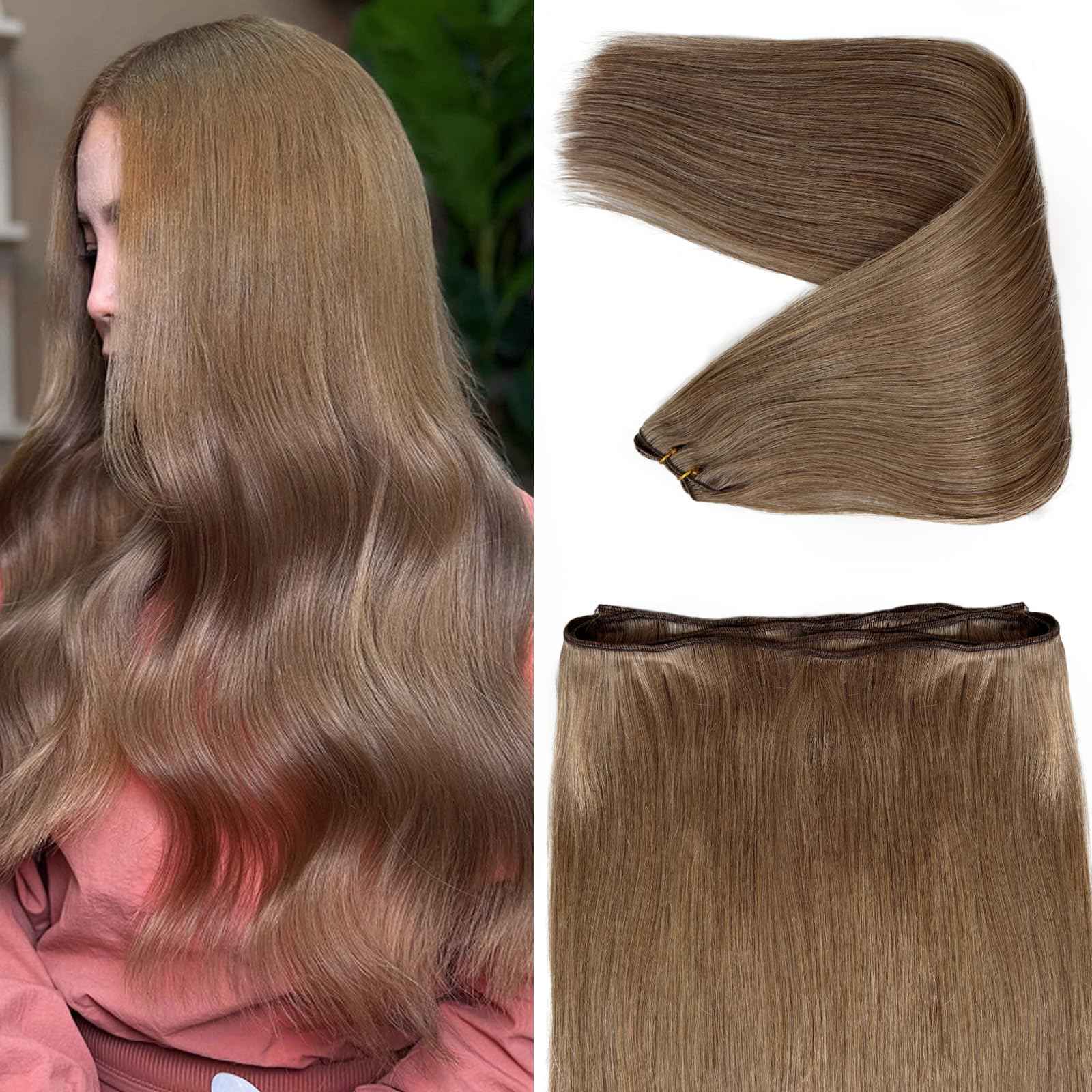 Weft Hair Extensions Human Hair Ash Brown Sew in Extensions Hand Tied Double Weft 12 Inch Thick Ash Brown Hair Weave Bundles Straight Sew in Real Human Hair Weft Extensions for Women