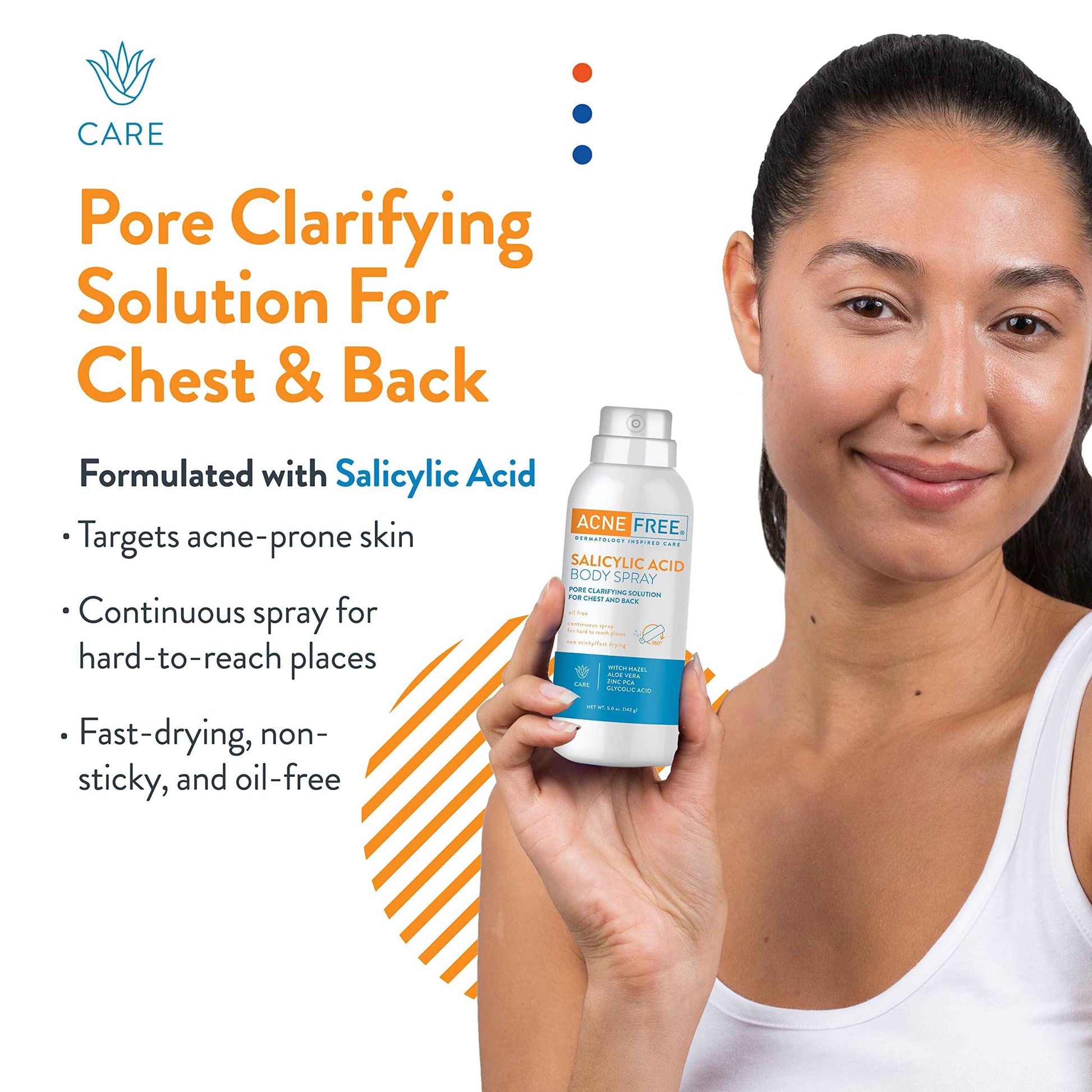 Acne Free Salicylic Acid Body Spray, Salycylic Acid, Glycolic Acid for Exfoliating, Clarify and Unclog Pores, Basic, 5 Ounce (Pack of 3)