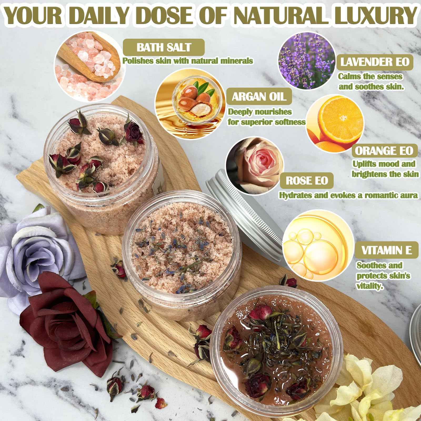 THALUNA Body Scrub Making Kit, Salt DIY Body Scrub Kit to Make Your Own Spa Kit with Pink Salt, Argan Oil, Essential Oils, Moisturizing Gentle Exfoliating Bath Sets for Women Gift Christmas Gift Girls