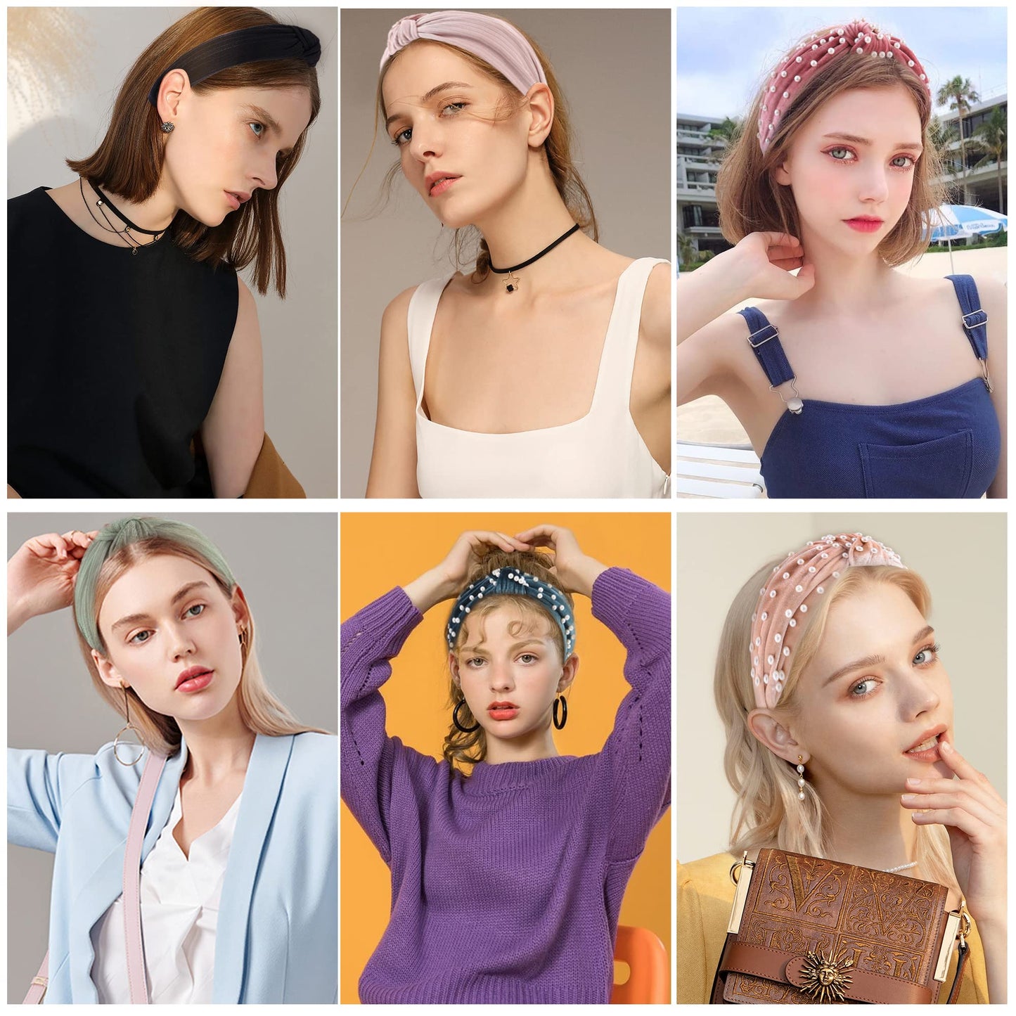 LOVNFC Womens Headbands, 6Pcs Knotted Head Bands No Slip Fashion for Girls Wide Top Knot Turban Velvet Hair Hoops