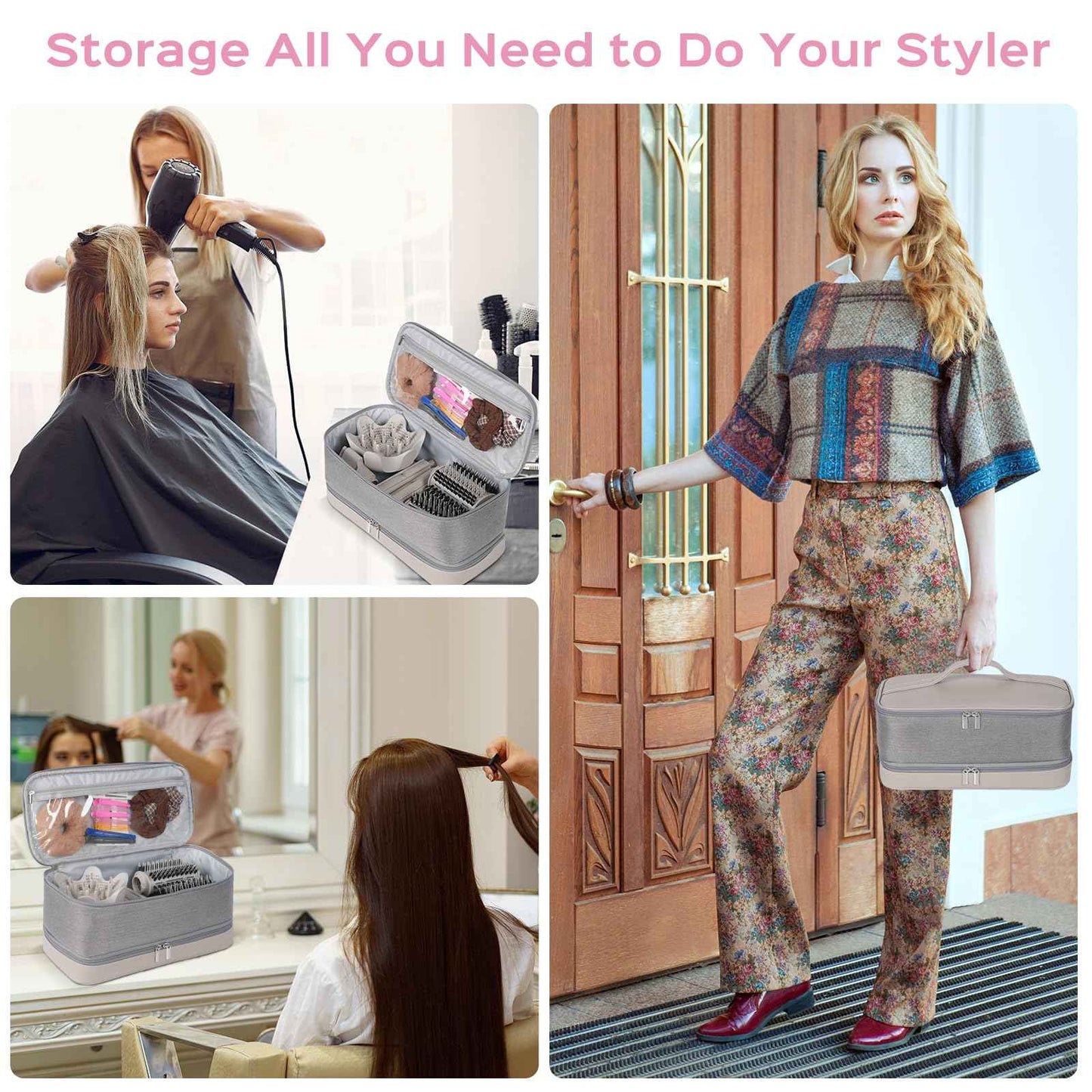 WINZEDGE Travel Carrying Case for Shark Flexstyle Air Styling & Drying System,Double-Layer Hair Accessories Tools Storage Bag for Dyson Airwrap Styler Organizer,Gray