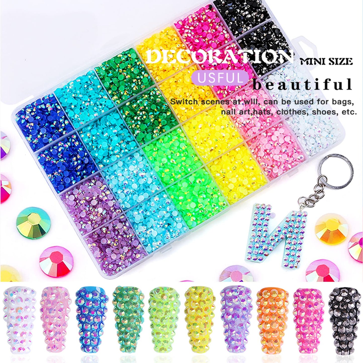 BELICEY 24000Pcs Rainbow Jelly AB Crystal Bulk Rhinestones for Nail Art Resin Flatback Crystals Glitters Stone Gems Beads for Nail Arts Rhinestones DIY Design Clothing Crafts Shoes Bags Decoration