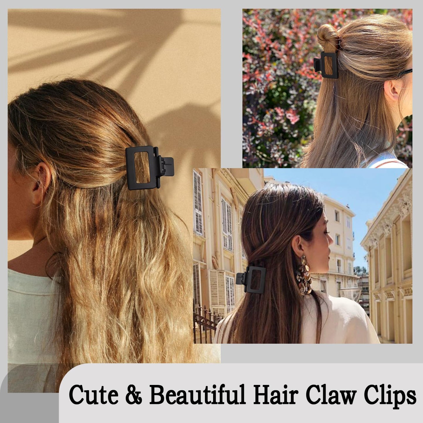 Claw Hair Clips for Women and Girls, 2" Matte Rectangle Clips for Thin or Thick Hair, Nonslip Hair Jaw Clips (8pcs Black)