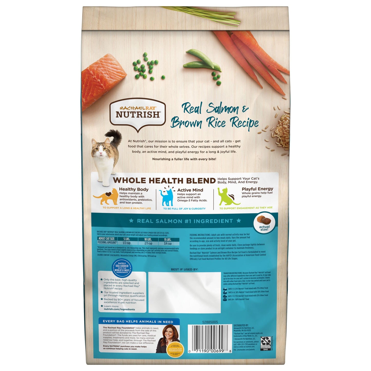 Rachael Ray Nutrish Premium Natural Dry Cat Food with Added Vitamins, Minerals & Other Nutrients, Real Salmon & Brown Rice Recipe, 3 Pound Bag