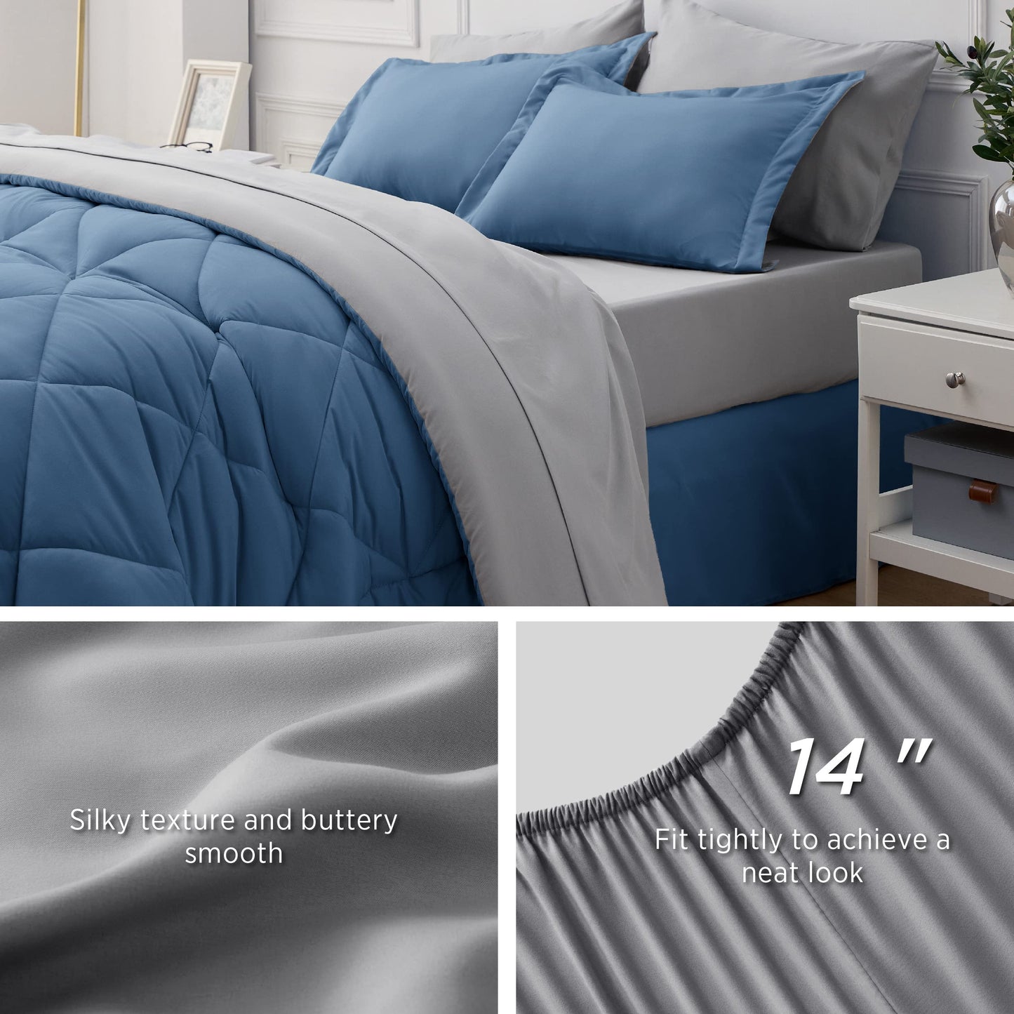 Bedsure Blue Twin Comforter Set - 5 Pieces Reversible Blue Bedding Set Twin, Blue Extra Long Bed Set with Comforters, Sheets, Pillowcase & Sham