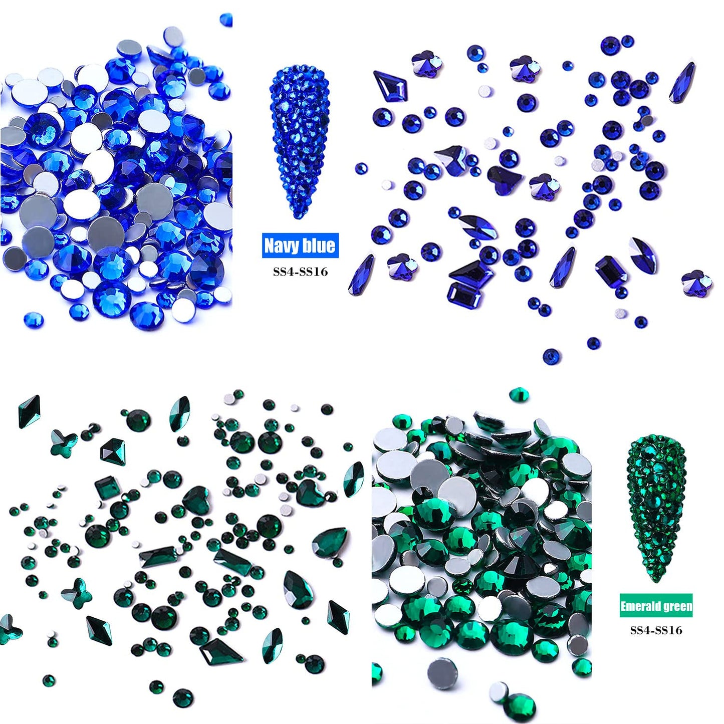 JERCLITY 2430pcs Flat Back Green Nail Rhinestones Blue Nail Rhinestones Red Nail Rhinestones for Nails Round Beads Crystals Gems Stones Multi Shapes Sizes Nail Rhinestones for Acrylic Nail Face Art