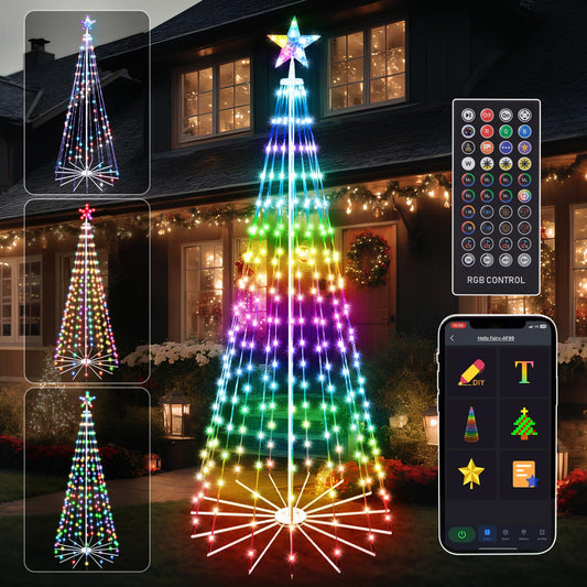 FANCILLUMA 6 FT Outdoor Christmas Tree,Smart APP Remote Control RGB Color Changing DIY Timer LED Christmas Tree for Indoor Outdoor Decorations