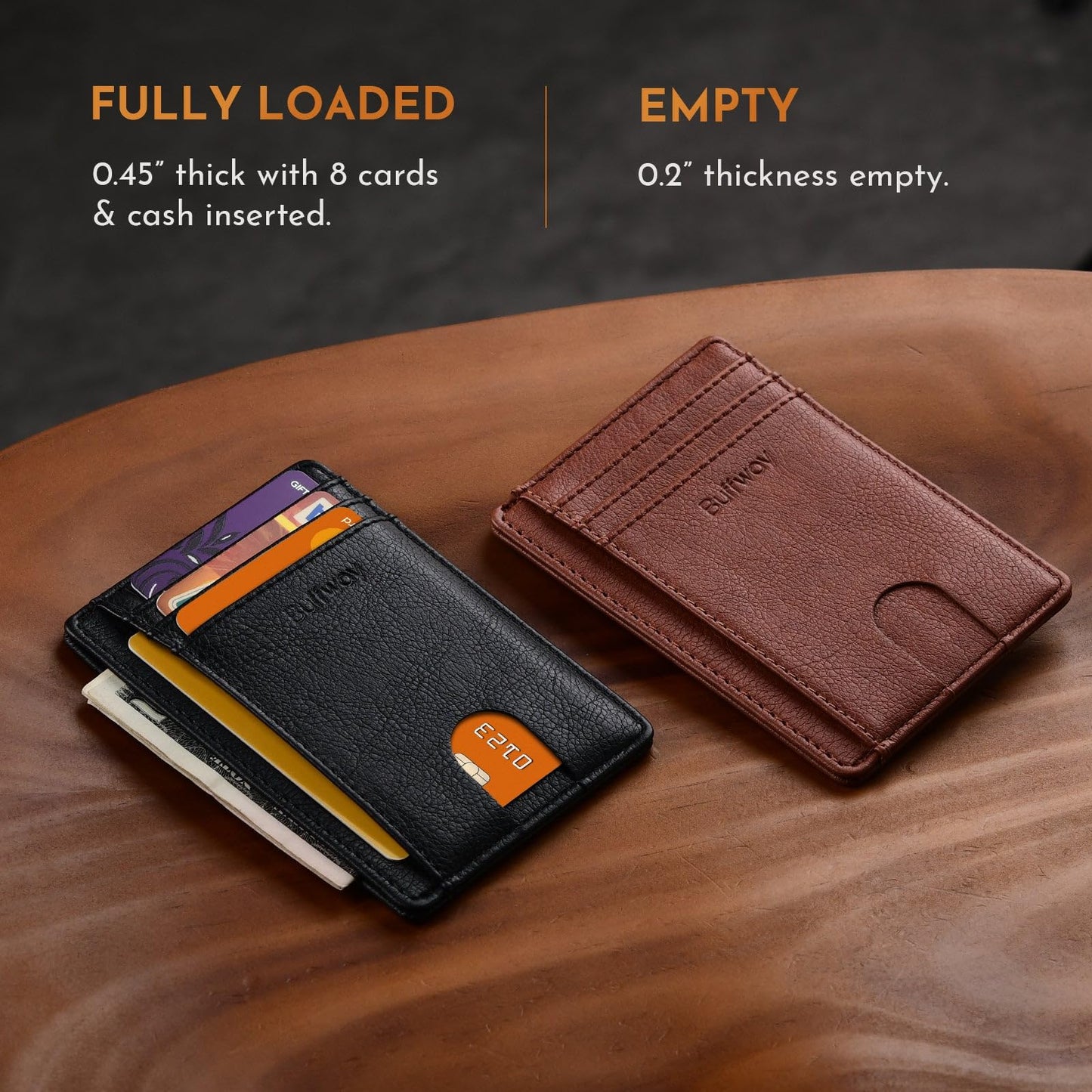 Buffway Slim Minimalist Front Pocket RFID Blocking Leather Wallets for Men and Women - Galactic Crack Black