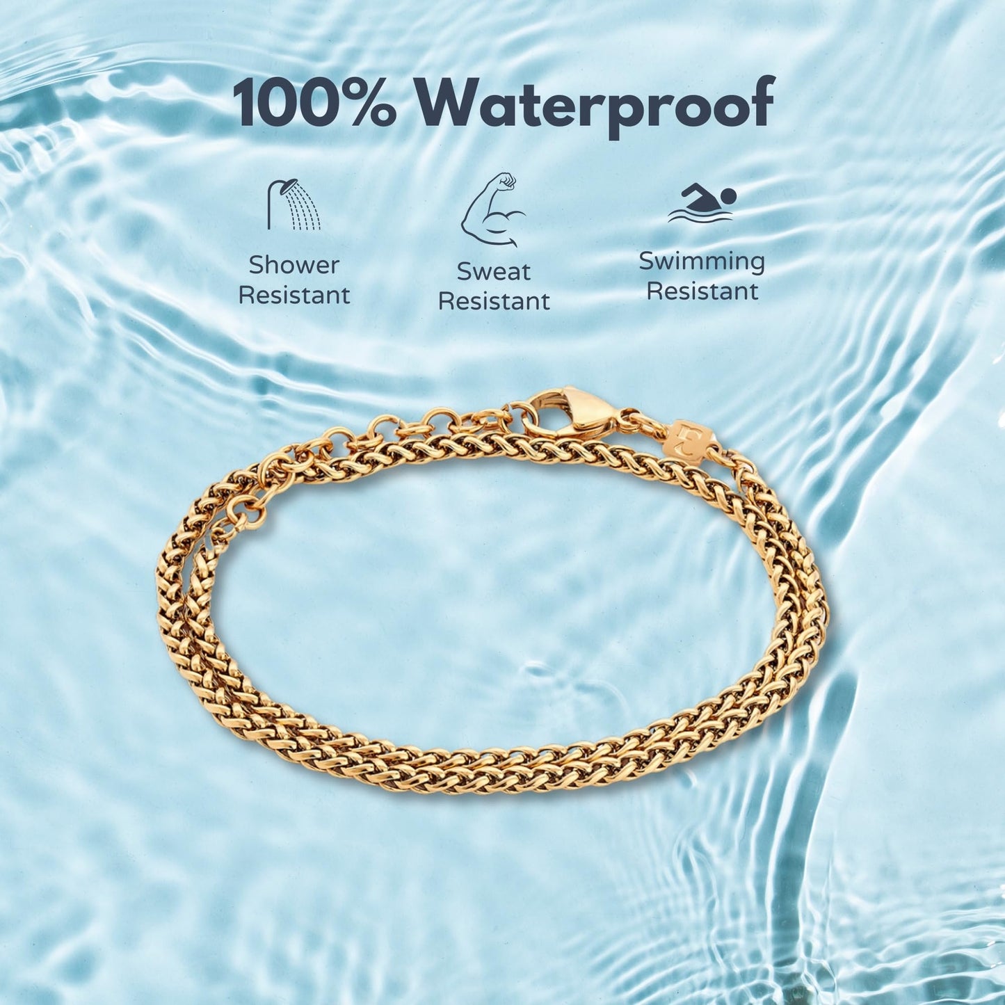 Galis Wrap Bracelets For Women and Men - Unisex Premium Stainless Steel Bracelet for Men & Women, Gold Plated Non Tarnish Bracelet - Double Wrap Wheat Chain Style with Lobster Claw Clasp 7"