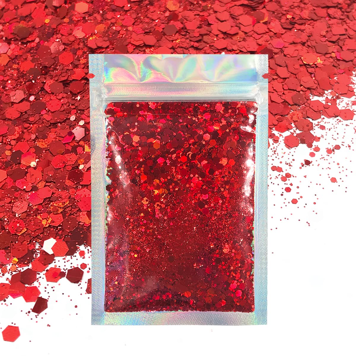 Red Face & Body Glitter - Cosmetic Grade Chunky Glitter - Uses Include: Festival Rave Makeup Face Body Nails Resin Arts & Crafts, Resin, Tumblers, Bath Bombs - Solvent Resistant