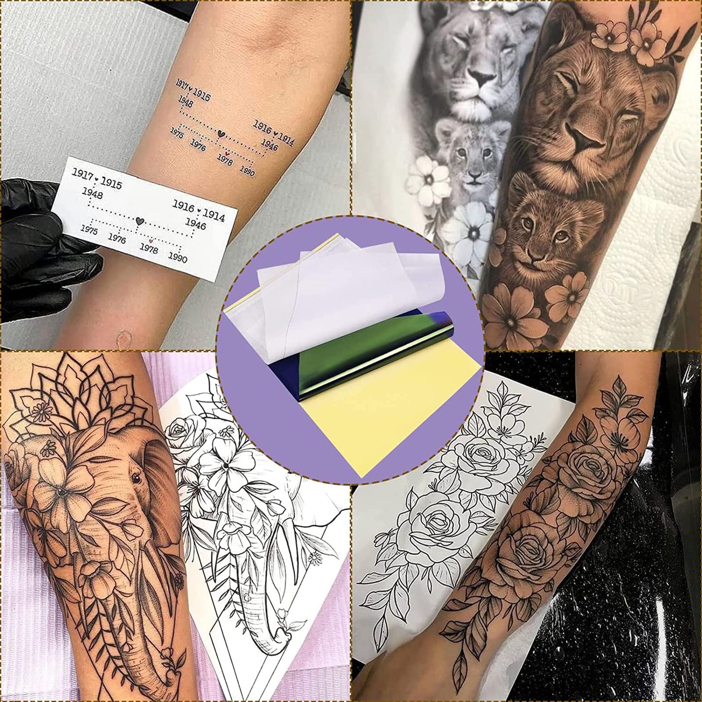 Tattoo Practice Skins with Transfer Paper - Prgislew 40Pcs Blank Tattoo Skin Practice and Stencil Paper Kit Includes 30Pcs DIY Tracing Paper and 10Pcs Double Sides Tattoo Fake Skin for Beginners Artis