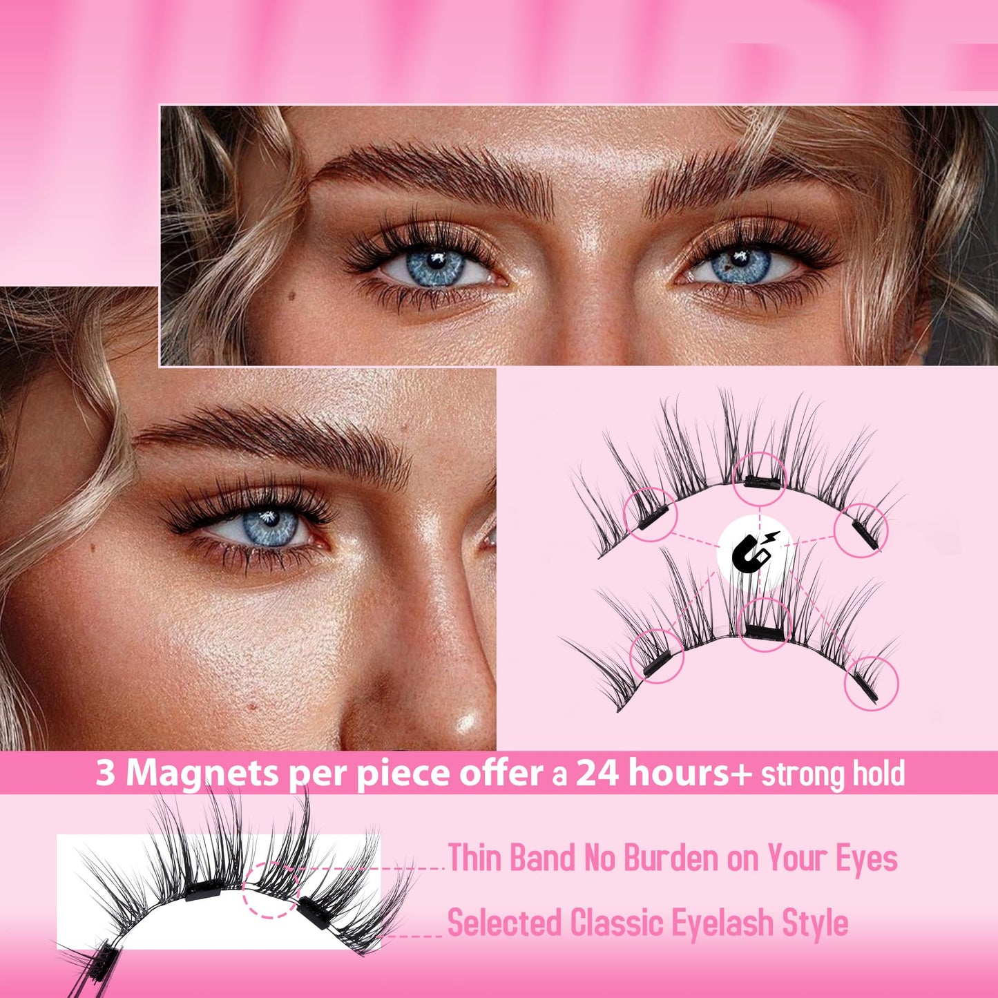 JIMIRE Natural Magnetic Eyelashes Wispy Magentic Lashes Reusable Clear Band Magnetic Eyelashes Kit with Applicator No Glue Needed Magnetic Lashes for All Day Comfort and Easy Wear and Remove