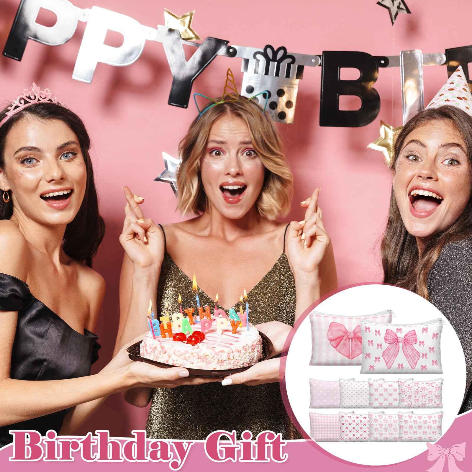 Reginary 10 Pcs Coquette Bow Cosmetic Bag for Woman Wedding Mother's Day Nurses Day Aesthetic Makeup Bag Lovely Heart Preppy Pouch Zipper Coquette Party Favor for Team Bestie Family(Pink,Lovely Heart)