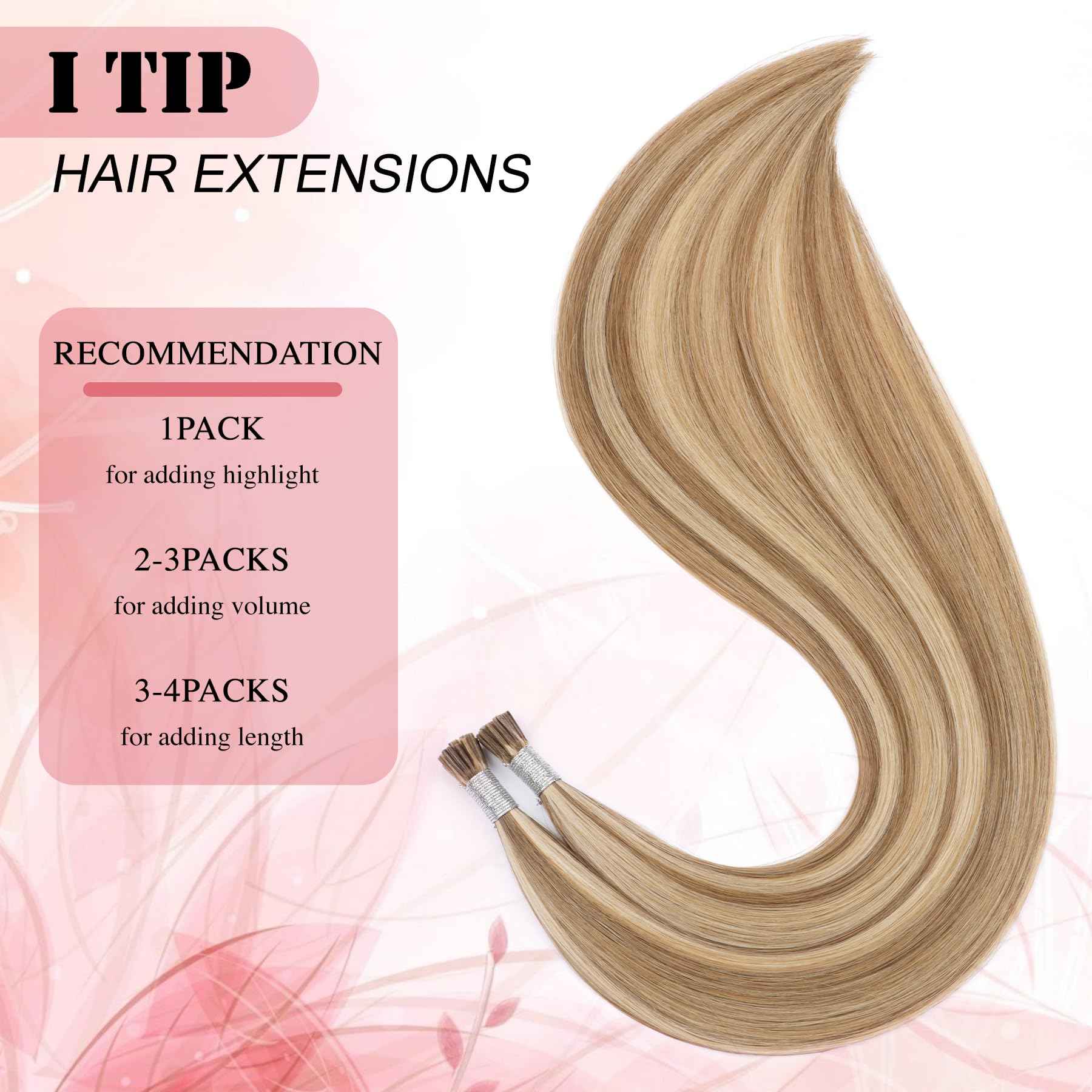 Blonde I Tip Hair Extensions 14inch Camel Brown mix with Blonde I Tip Extensions Human Hair 45g Remy Itip Human Hair Extensions Blond Human Hair Itip Extensions For Girl