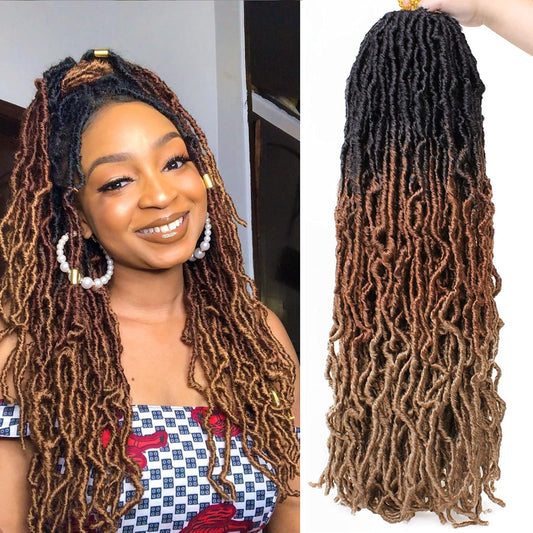 Xtrend 2 Packs New Faux Locks Crochet Braids Hair 24 Inch Most Natural Soft Locks Crochet Hair Extend Synthetic Braiding Hair 18 Strands Hair Extensions For Women 1B3027#