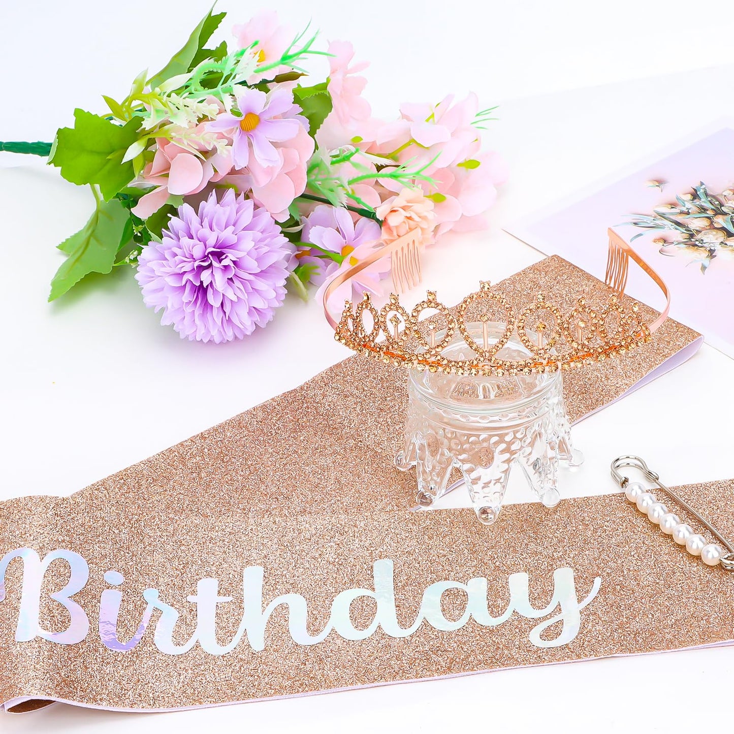 Araluky Birthday Crown and Sash for Women & Glitter Its My Birthday Sash Birthday Tiara for Women Birthday Crowns for Women Birthday Queen Sash and Tiara, alloy