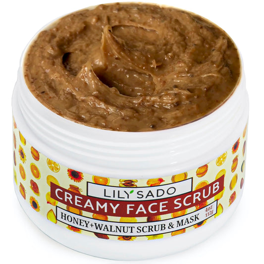 LILY SADO HONEY WALNUT Creamy Face Scrub - Best Exfoliating Facial Cleanser for Women & Men - Gently Exfoliates, Softens & Energizes Skin, Treats Acne, Reduces Pore Size - For All Skin Types - 4 oz