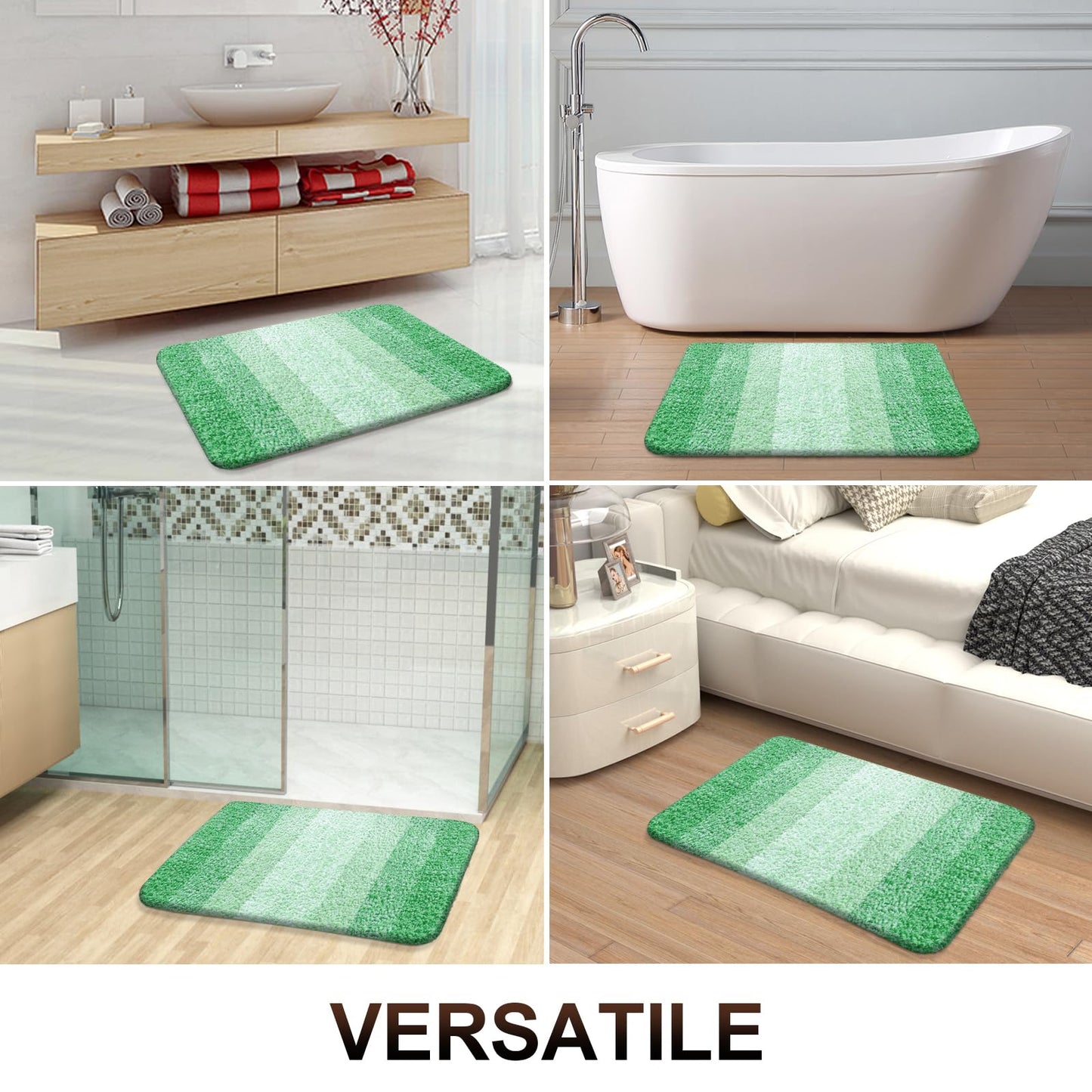 OLANLY Bathroom Rug Mat 24x16, Extra Soft and Absorbent Microfiber Bath Rugs, Non-Slip Plush Shaggy Bath Carpet, Machine Wash Dry, Bath Mats for Bathroom Floor, Tub and Shower, Green