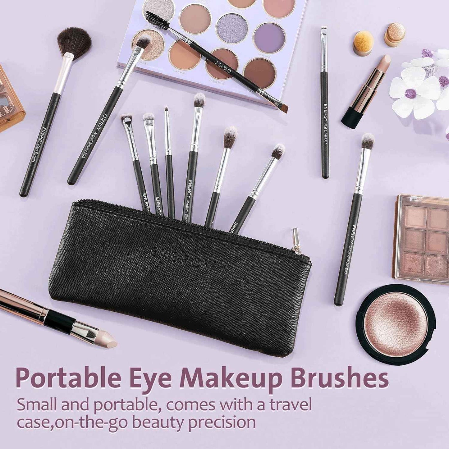 ENERGY Eyeshadow Brush Set 11PCS Professional Makeup Brushes for Eye Shadow Brows Smudge Concealer Eyeliner Eyelash Highlighter Blending Vegan Synthetic Face Make Up Kit with Travel Case Black