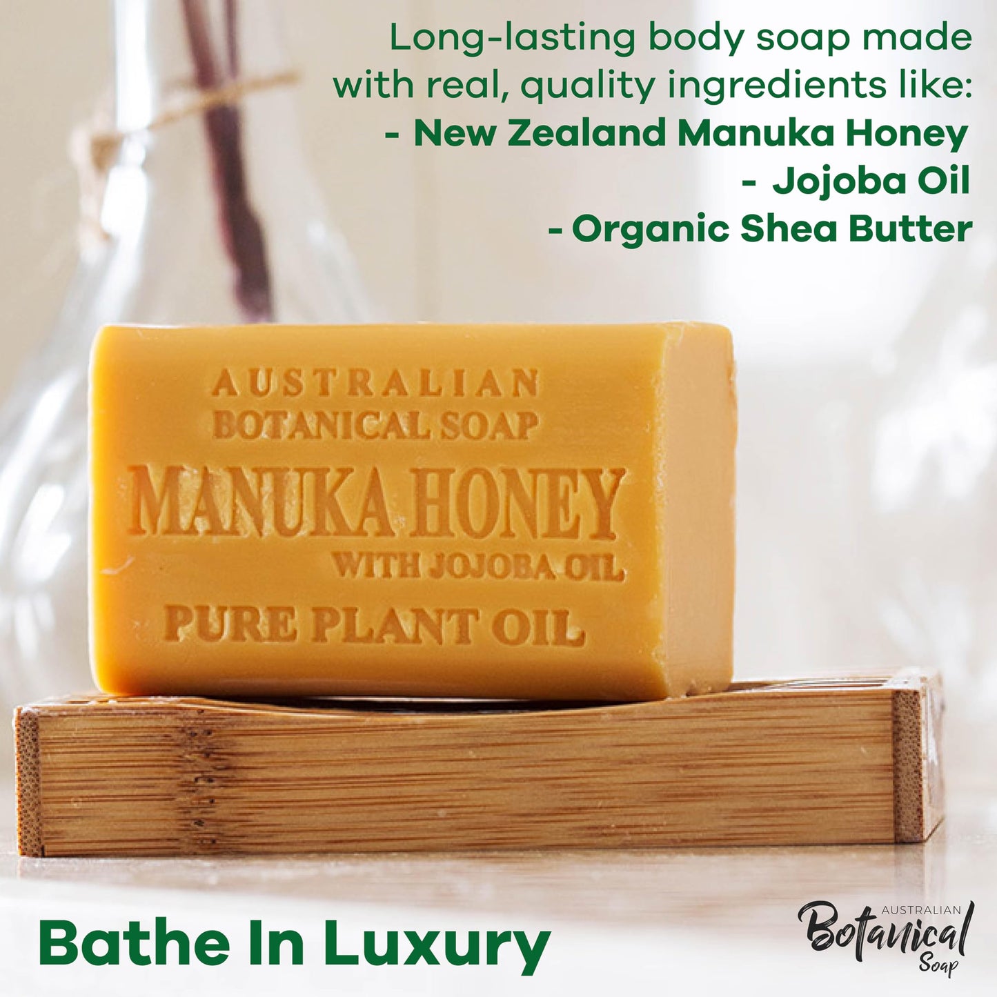 Australian Botanical Soap, Manuka Honey with Jojoba Oil 6.6 oz. (187 g) Soap Bar | Natural Soap Base | All Skin Types | Women & Men | Shea Butter Enriched Bar Soap - Pack of 1