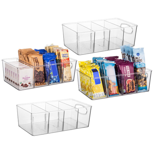 ClearSpace Plastic Pantry Organizers and Storage Bins with Removable Dividers – Perfect Kitchen Organization or Pantry Storage – Refrigerator Organizer Bins, Cabinet Organizers (4 Pack)