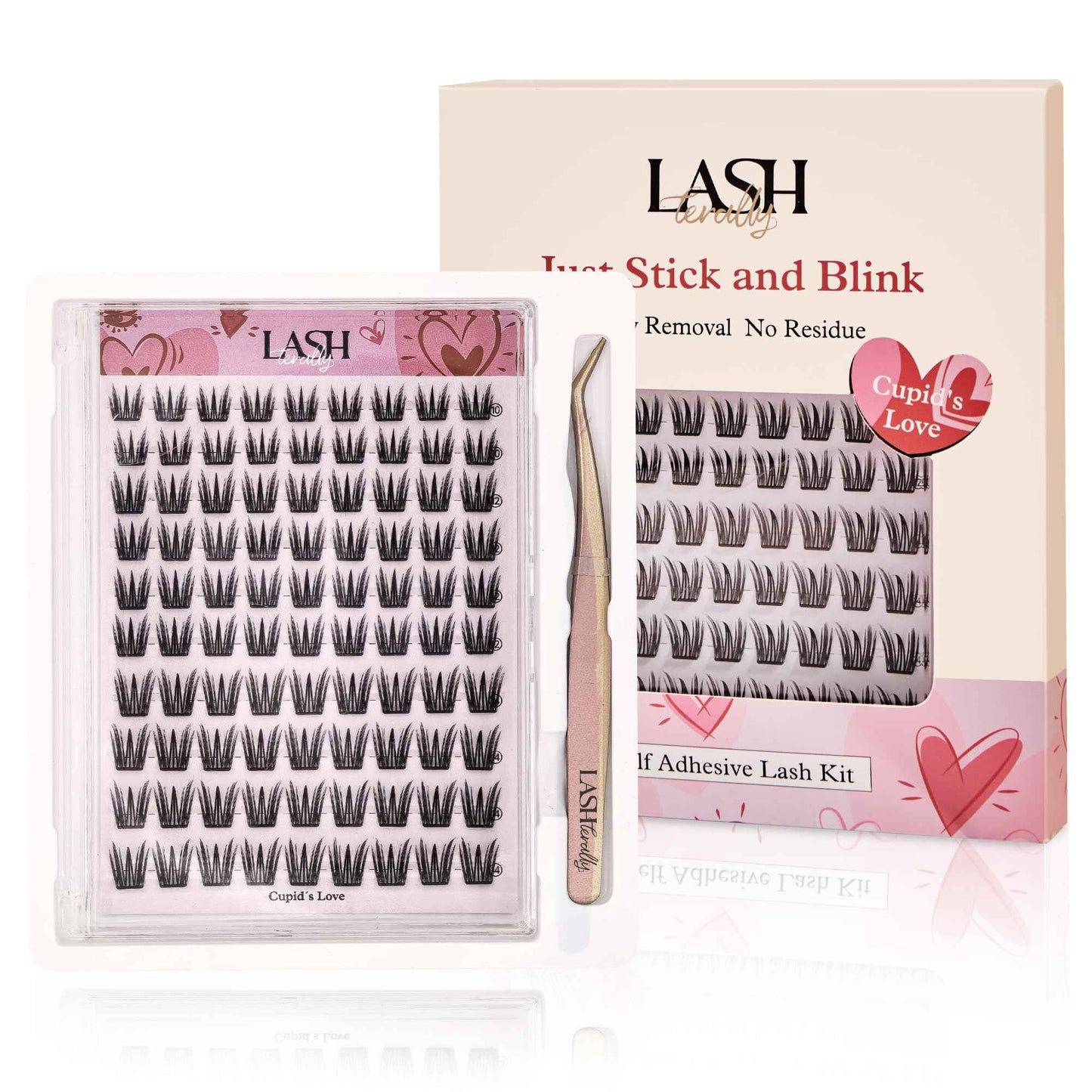 Lashterally Self Adhesive Glue Free Easy Removal Lash Clusters Kit Manga Eyes Style DIY Upgrade D Curl Eyelash Extensions False Eyelashes Cupid's Love 10-14mm 90clusters