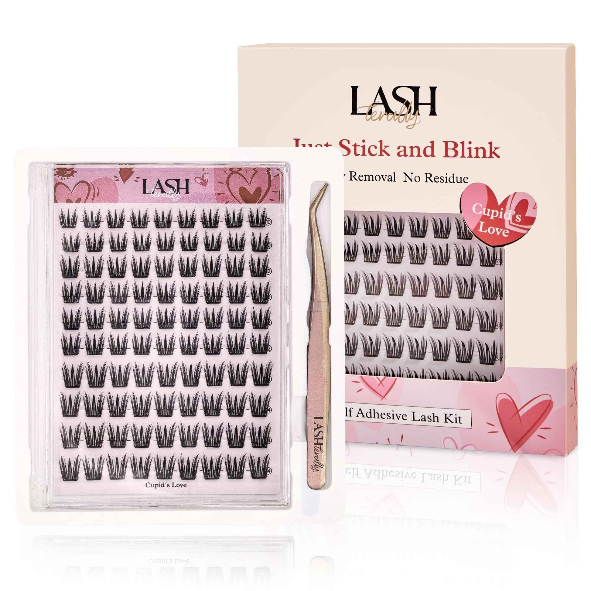 Lashterally Self Adhesive Glue Free Easy Removal Lash Clusters Kit Manga Eyes Style DIY Upgrade D Curl Eyelash Extensions False Eyelashes Cupid's Love 10-14mm 90clusters