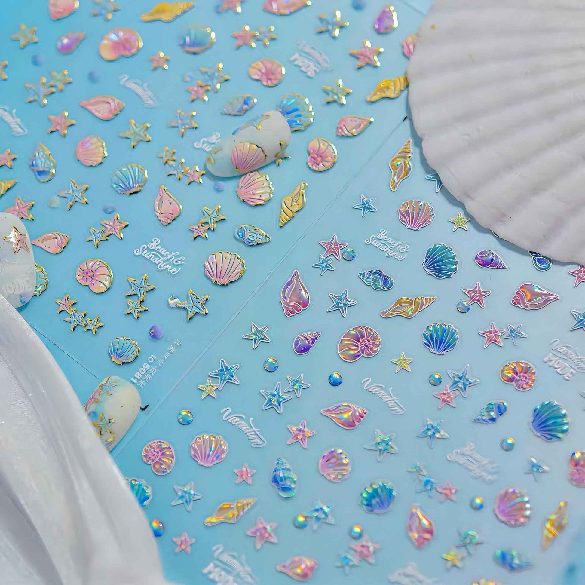 Dedyel Beach Nail Art Stickers 5D Embossed Seashell Starfish Dolphin Summer Self Adhesive Nail Stickers for Women Girls DIY Manicure Decoration
