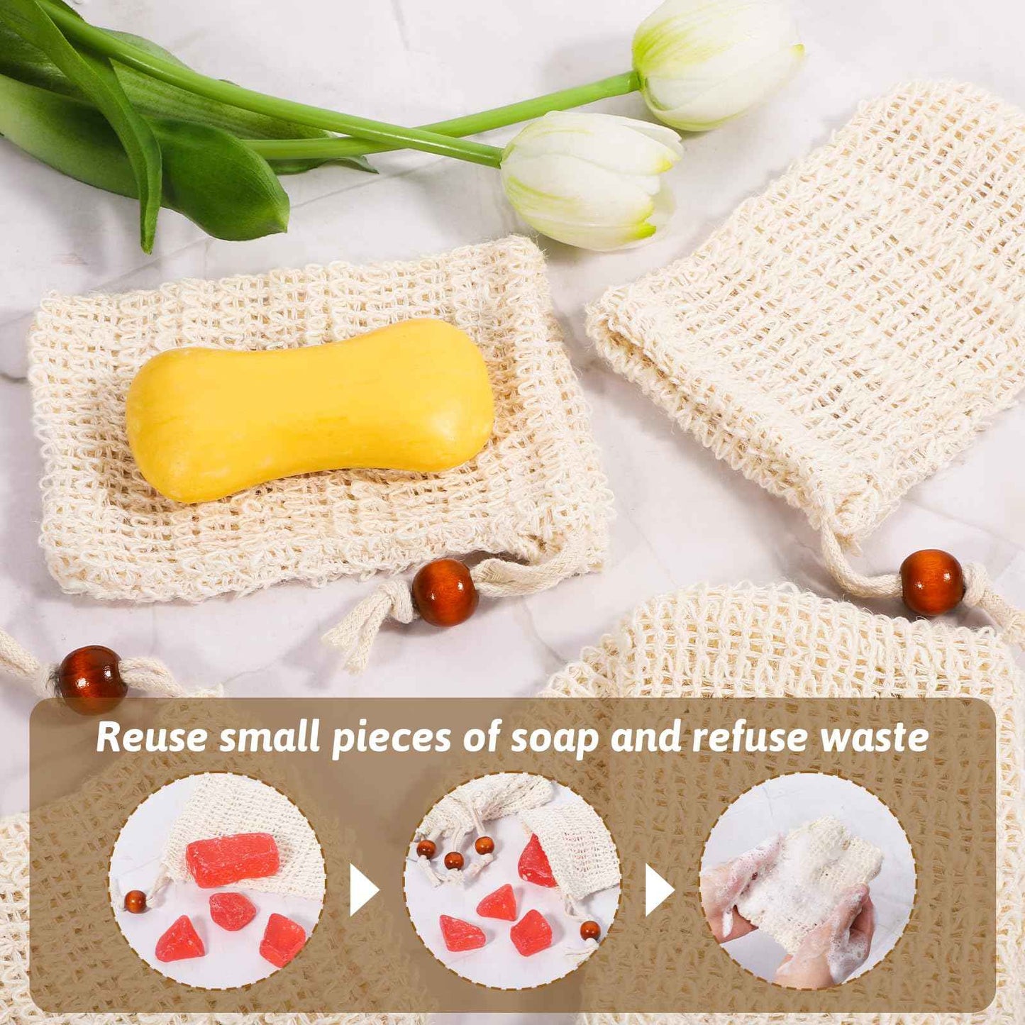 50 Pack Soap Saver Bags, Natural Cotton Linen Mesh Soap Bag with Drawstring for Exfoliating, Foaming, and Drying, Bar Pouch for Bath and Shower Use (3.5x5.5 Inch)