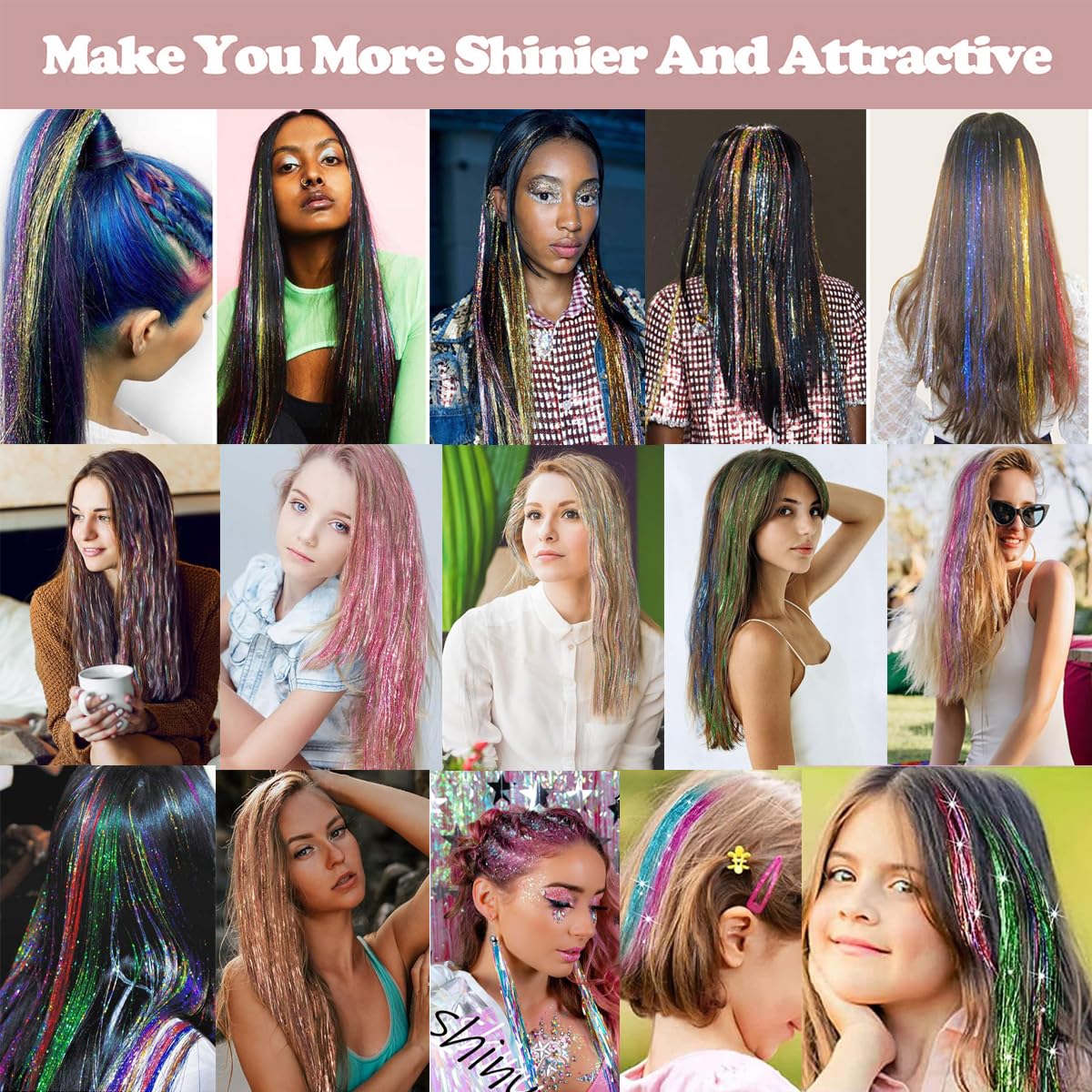 Hair Tinsel Kit for Girls 22 Colors 5500 Strands Tinsel Hair Extensions Sparkling Colorful Fairy Hair Tinsel Kit Heat Resistant Shiny Glitter Hair Tinsel (22 Colors/5500 Strands)