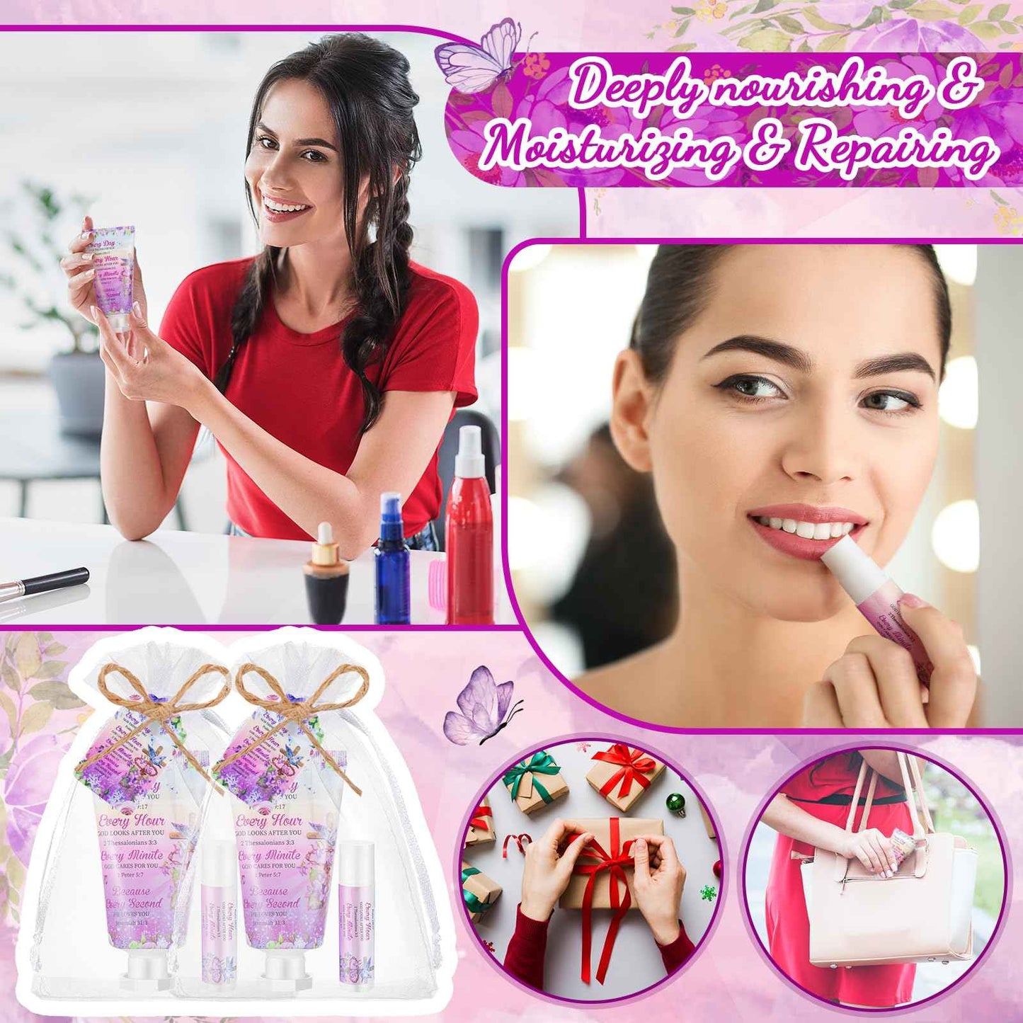 Swiffen 24 Sets Christian Hand Cream and Lip Balm Gift Set Christmas Christian Gift for Women Travel Size Hand Lotion Bible Verse Lip Balm Bulk for Baby Bridal Shower Mom Holiday Gift(Cross)