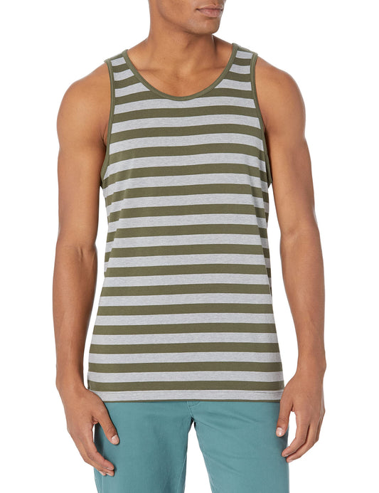 Amazon Essentials Men's Regular-Fit Tank Top, Dark Green/Light Grey Heather, X-Small