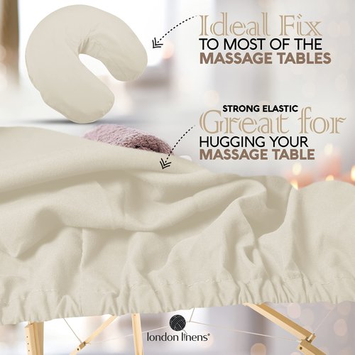 LONDON LINENS Soft Microfiber Massage Table Sheets Set 3 Piece Set - Includes Massage Table Cover, Massage Fitted Sheet, and Massage Face Rest Cover (Cream)