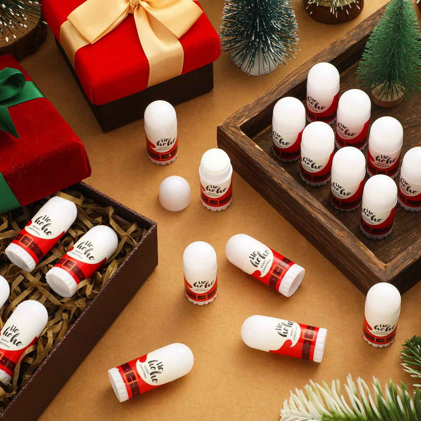 Swiffen 50 Pcs Christmas Mini Lip Balm Pack Thank You Gifts Moisturizer Assorted Flavors Beeswax Natural Ingredients Dry Chapped Lip Care Products for Coworkers Women Friend Men(Santa Claus)