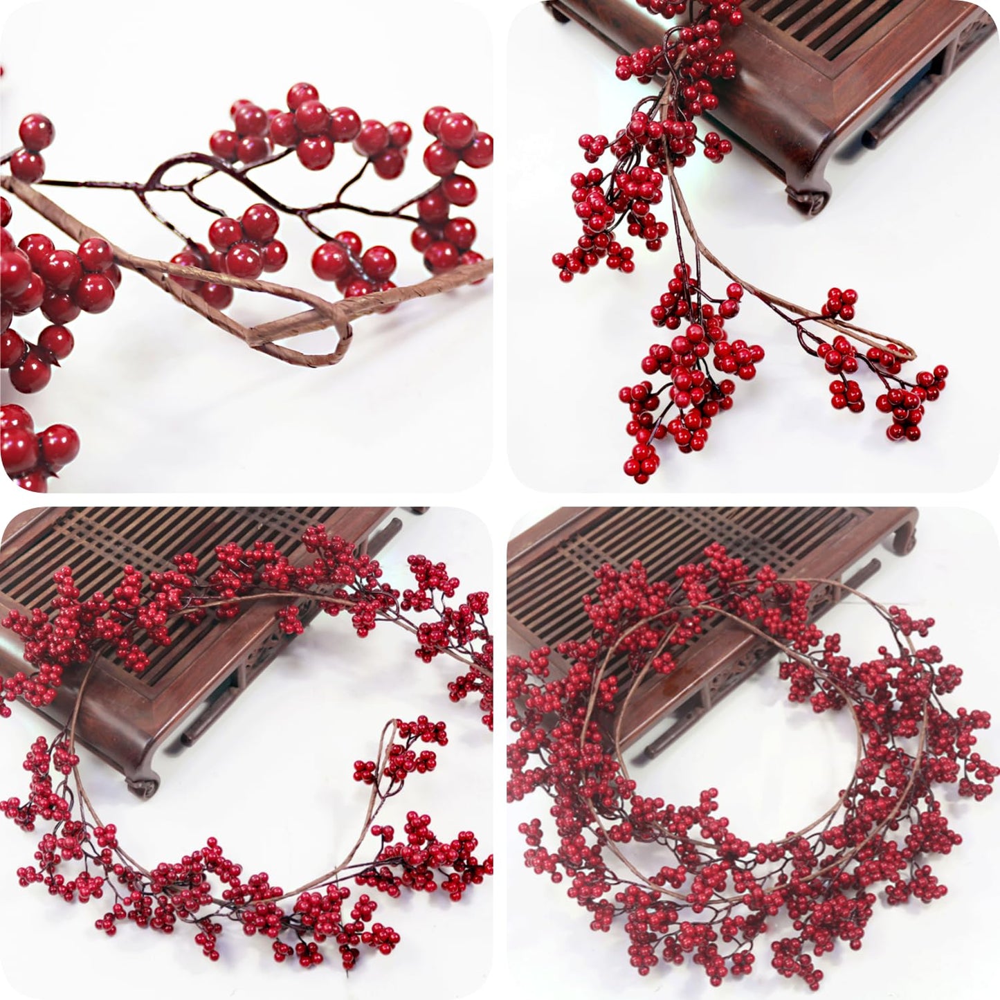 Christmas Red Berry Garland, 6FT Artificial Red Berry Garland Bendable Stems for Christmas Tree Fireplace Home Party, Burgundy Red Berry Wreath for Christmas New Year Holiday Winter, 1pcs