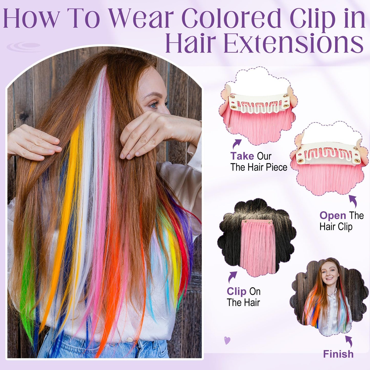 Fanguilar Colored Hair Extensions 12 PCS 24 Inch White Clip in Hair Extensions Rainbow One Color Party Highlight Long Straight Synthetic Hairpiece for Women Gifts Halloween Party