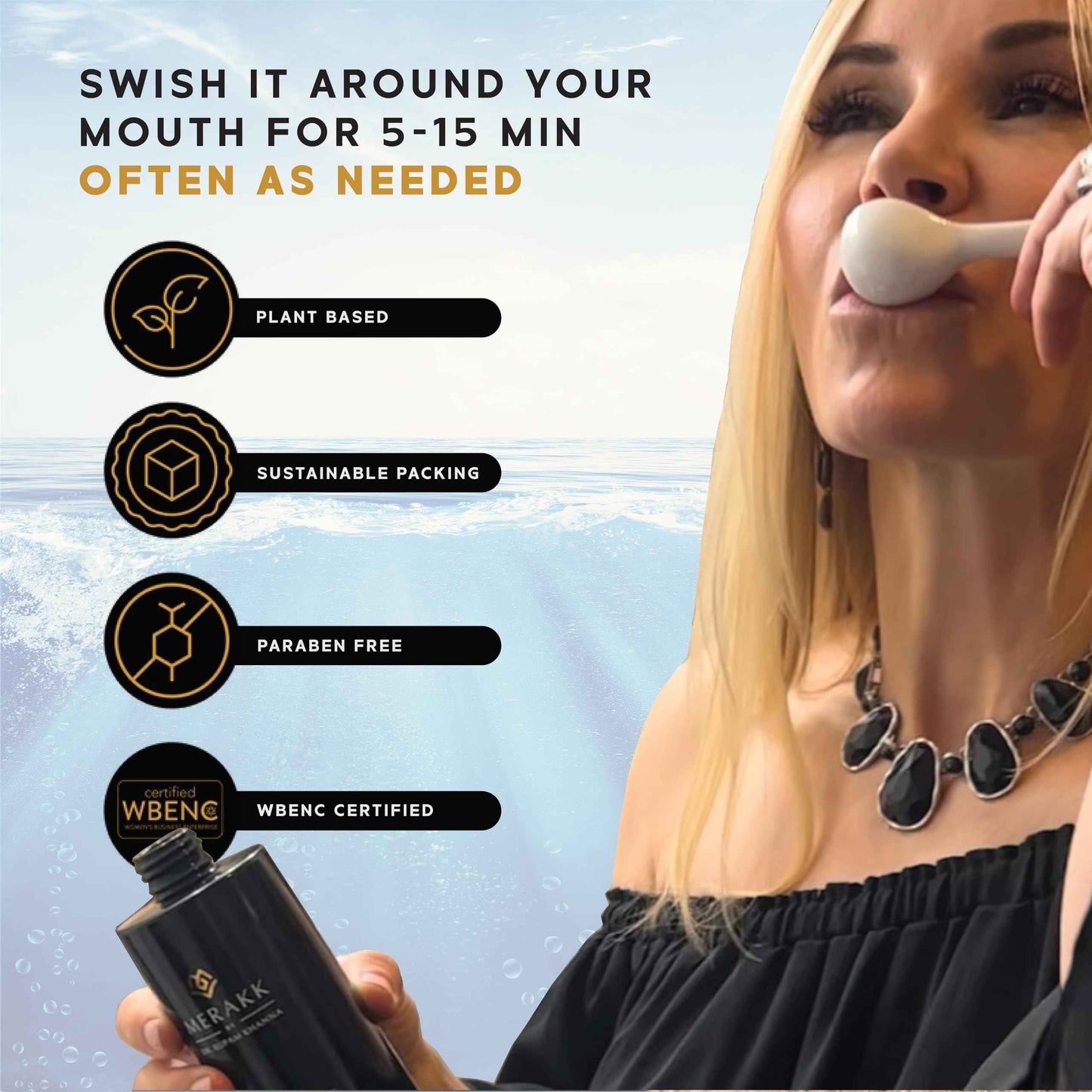 Merakk Coconut Oil Pulling Whitening Mouthwash for Teeth & Gums | Doctor Formulated | Natural Ayurvedic Oil, Clove & Grape Seed Oil - Oral Rinse - 6.8oz